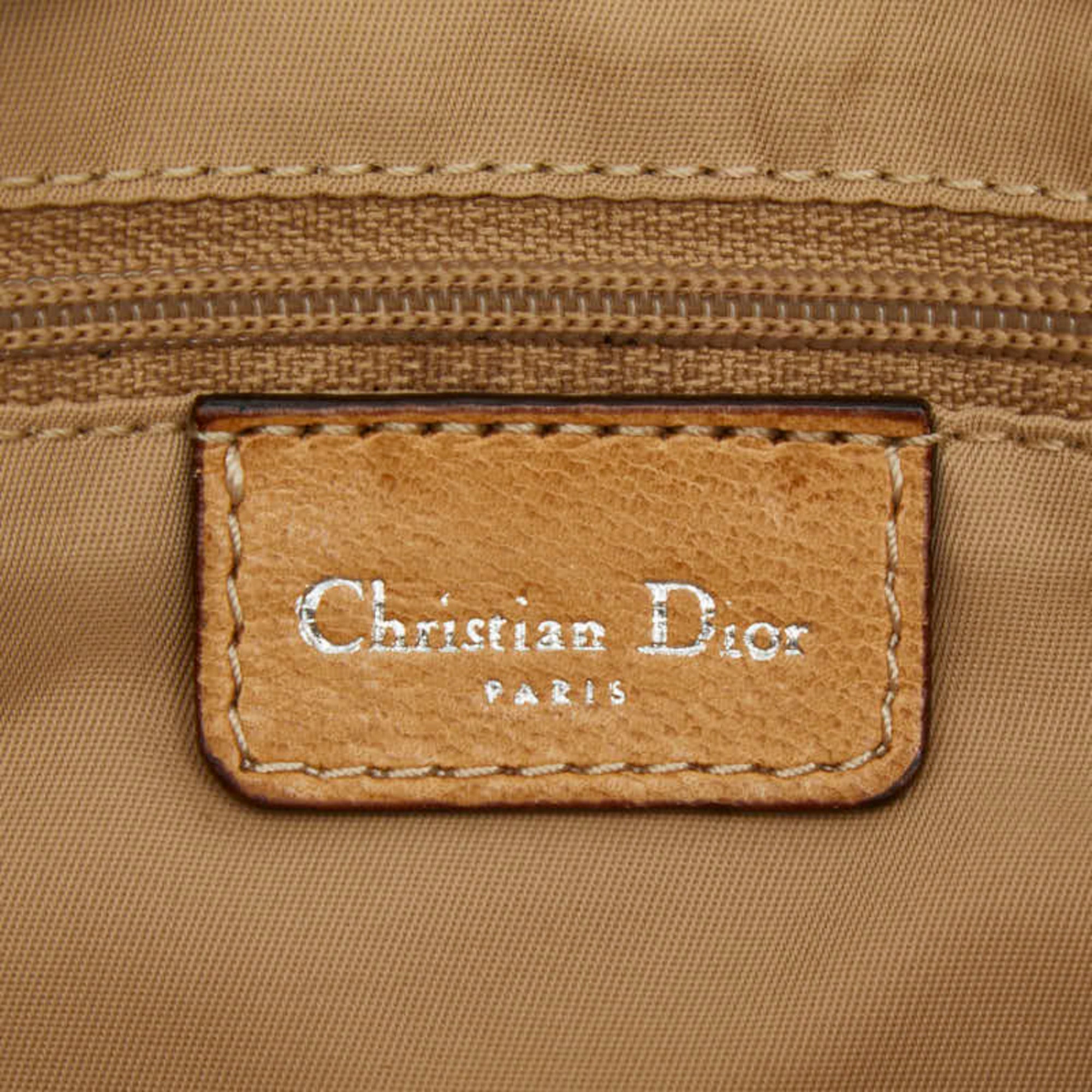 Christian Dior Beige Yellow Canvas Leather Shoulder Bag (Pre-Owned)