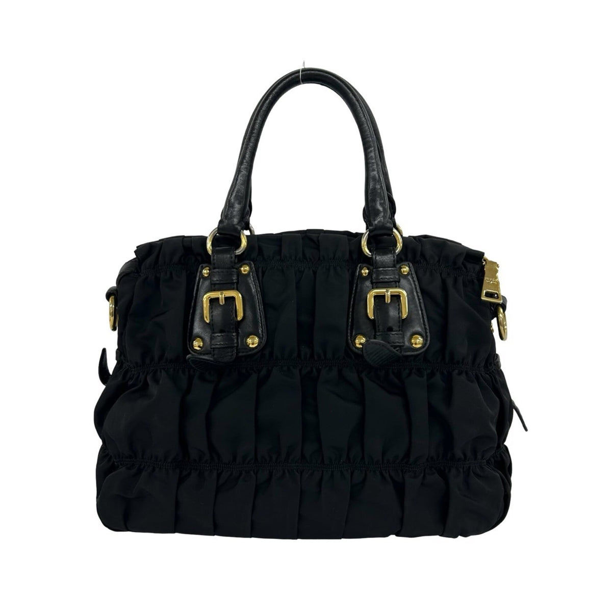 Prada Black Nylon Leather Handbag Shoulder Bag Tote Bag (Pre-Owned)
