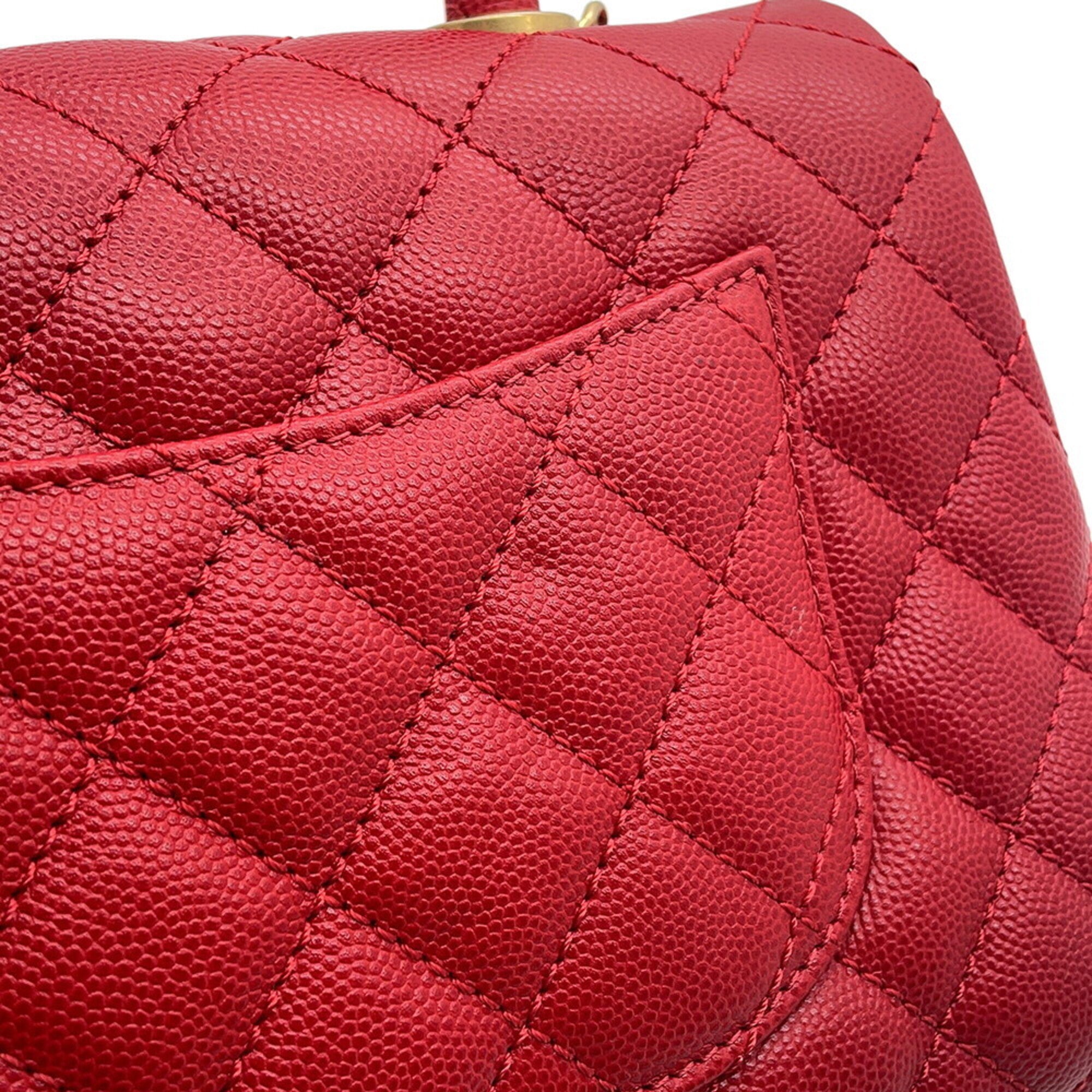 Chanel Red Color Grained Calfskin Handbag Shoulder Bag (Pre-Owned)