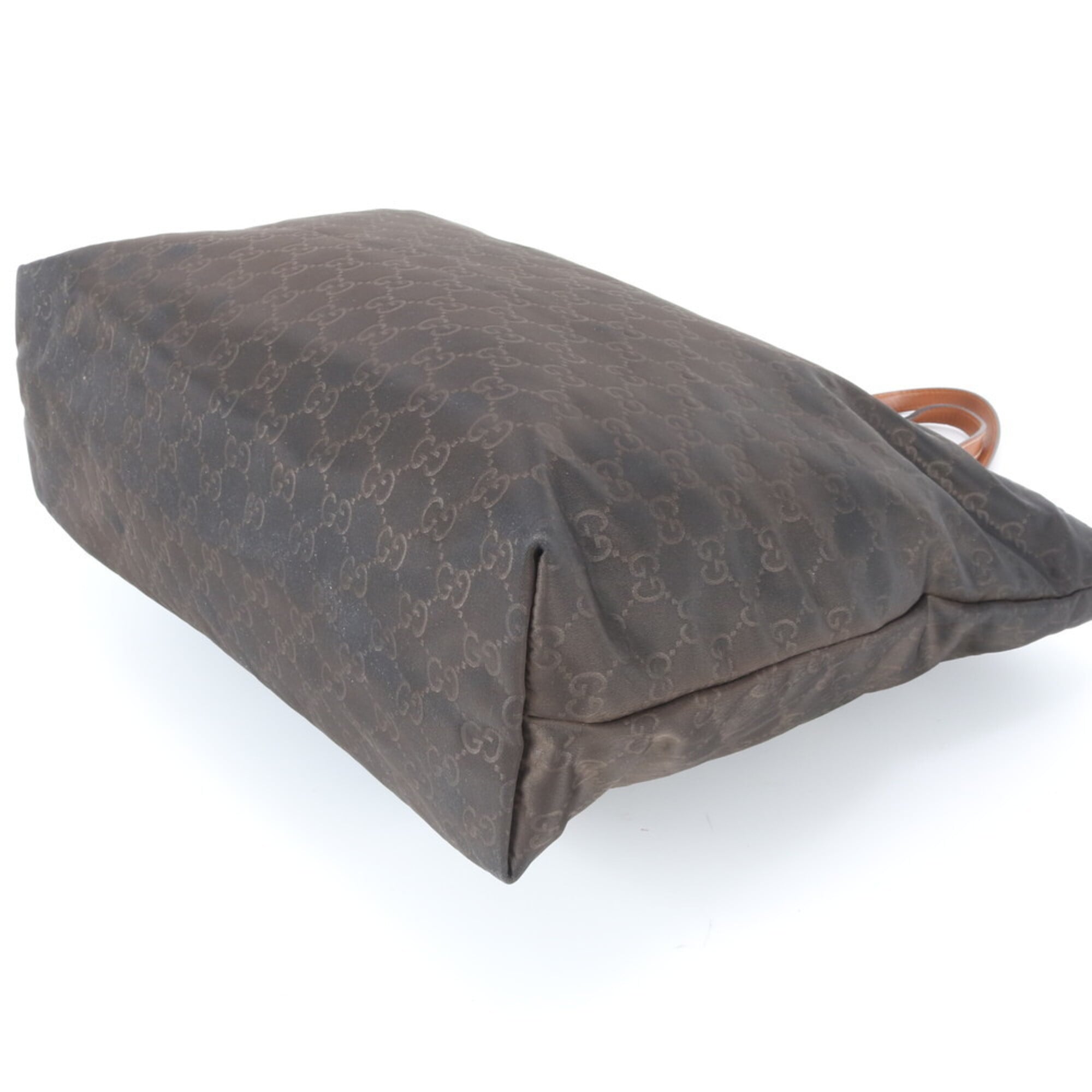 Gucci Brown Nylon Leather Handbag Tote Bag (Pre-Owned)