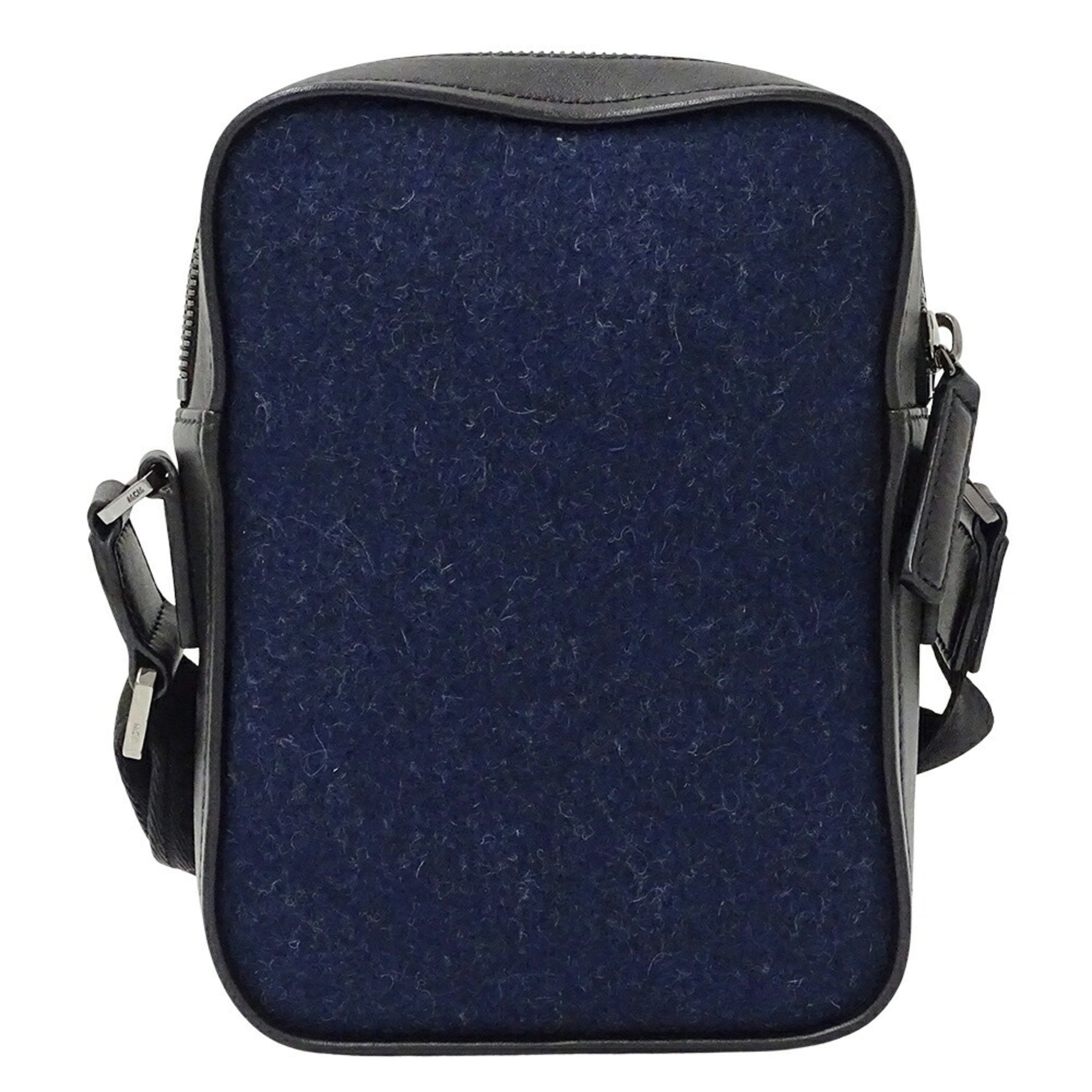 Mcm Navy Black Wool Leather Shoulder Bag (Pre-Owned)