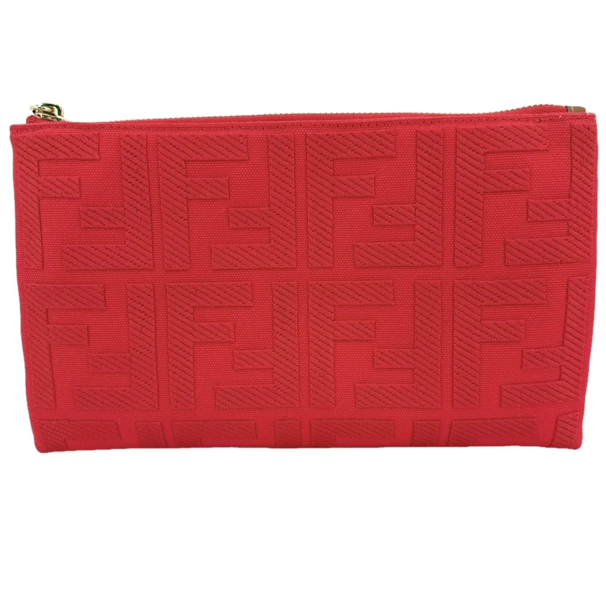 Fendi Zucca Red Color Canvas Leather Pouch (Pre-Owned)