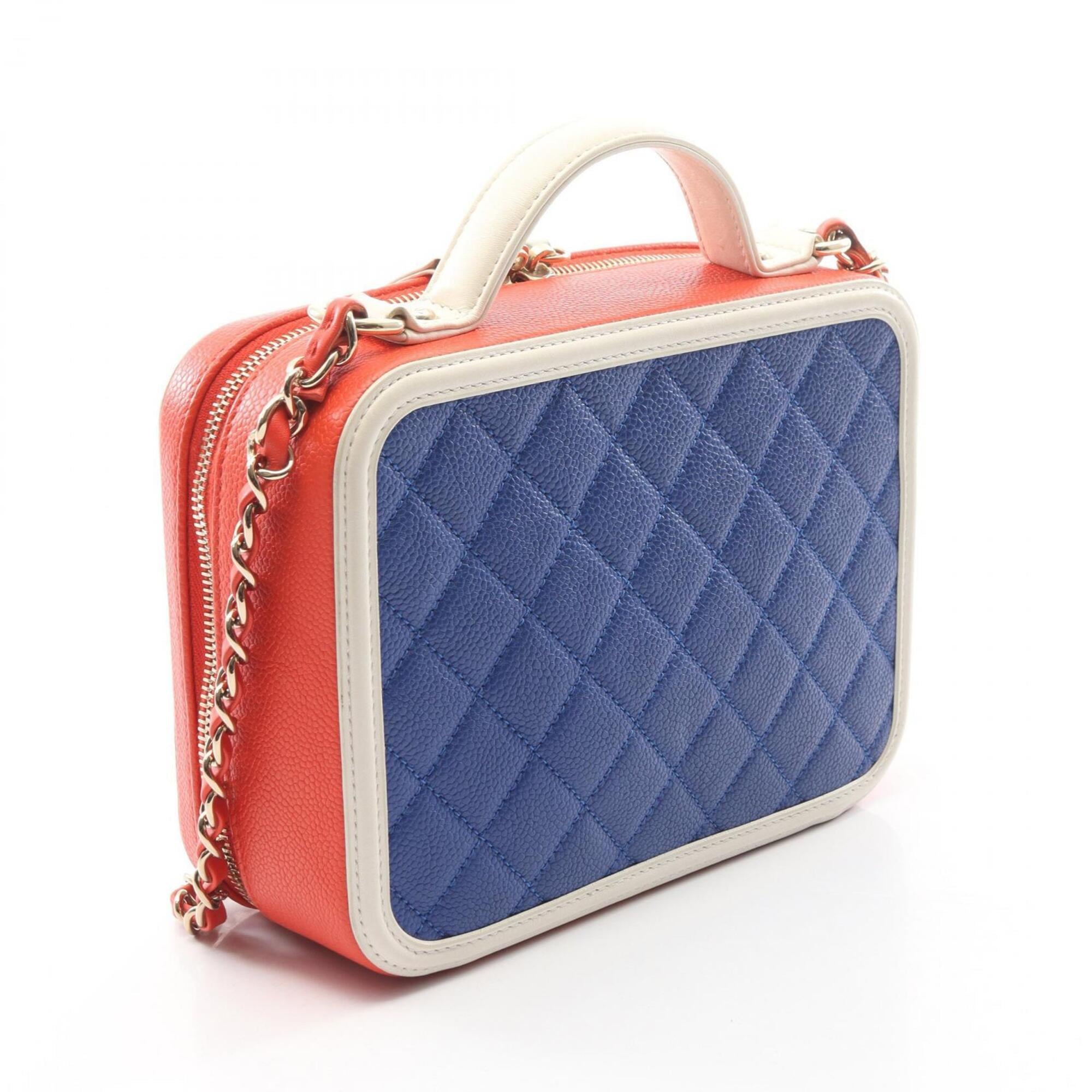 Chanel Blue Red Color White Grained Calfskin Handbag Shoulder Bag Vanity Bag (Pre-Owned)