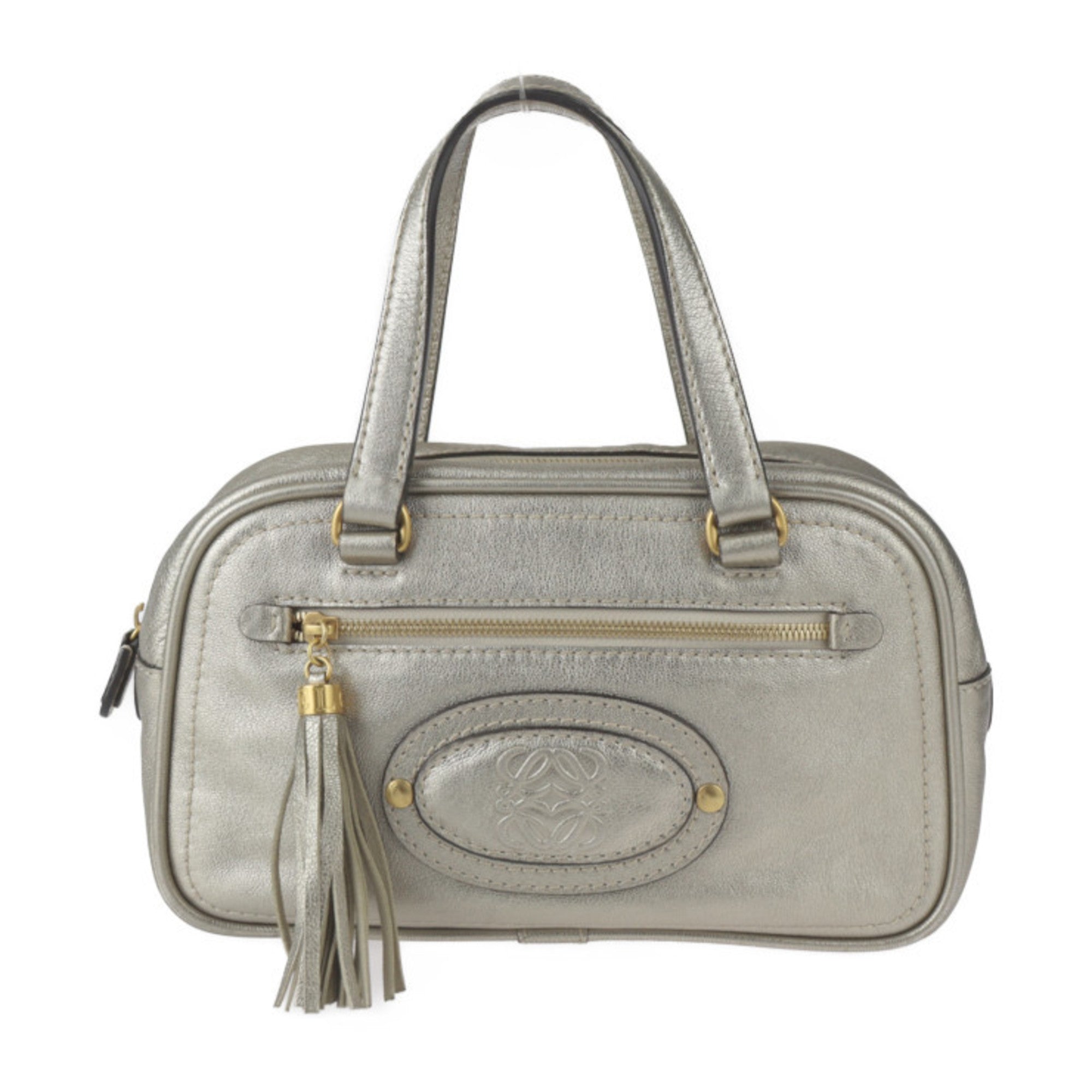 Loewe Gold Gray Leather Boston Bag Handbag Tote Bag (Pre-Owned)