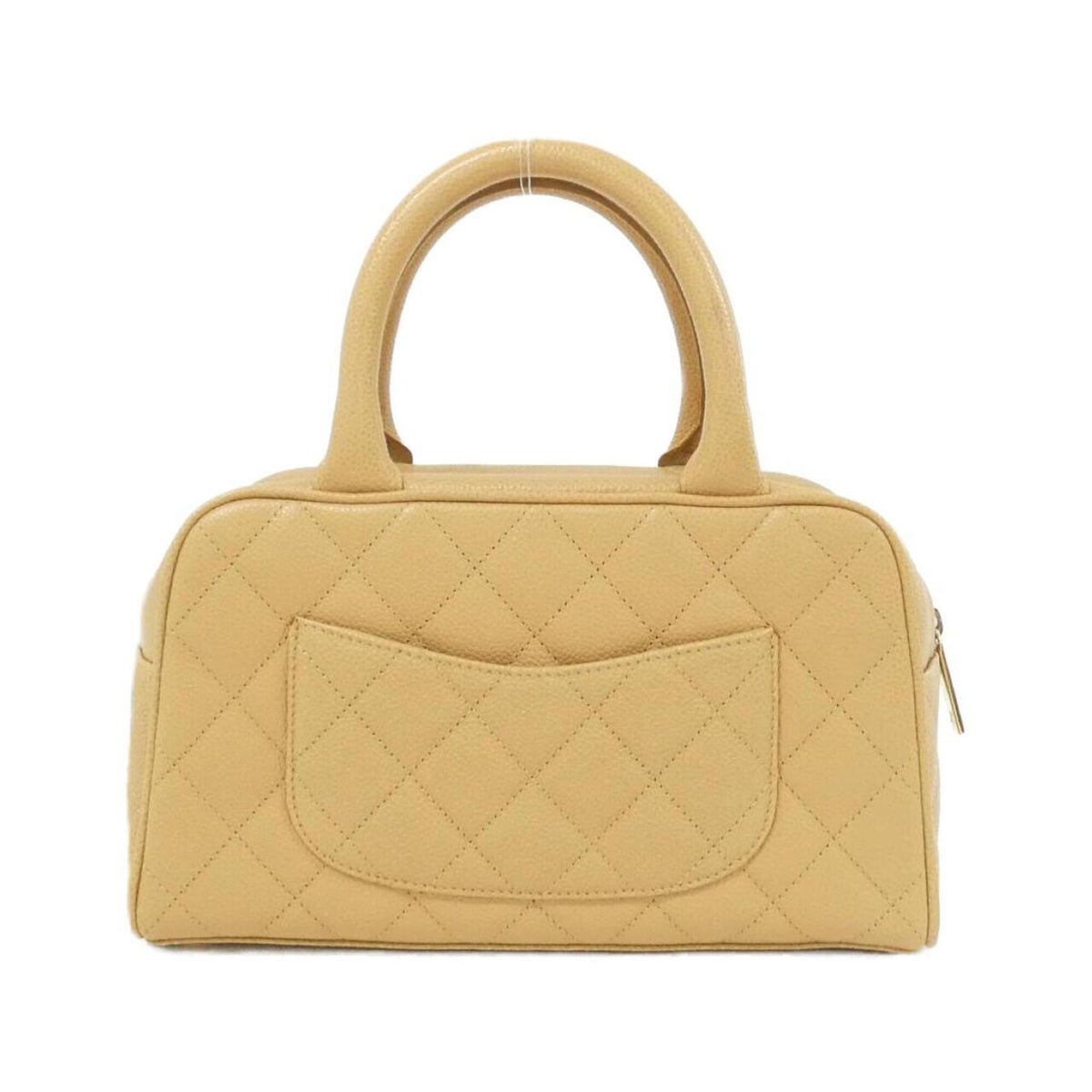 Chanel Beige Grained Calfskin Boston Bag Handbag (Pre-Owned)