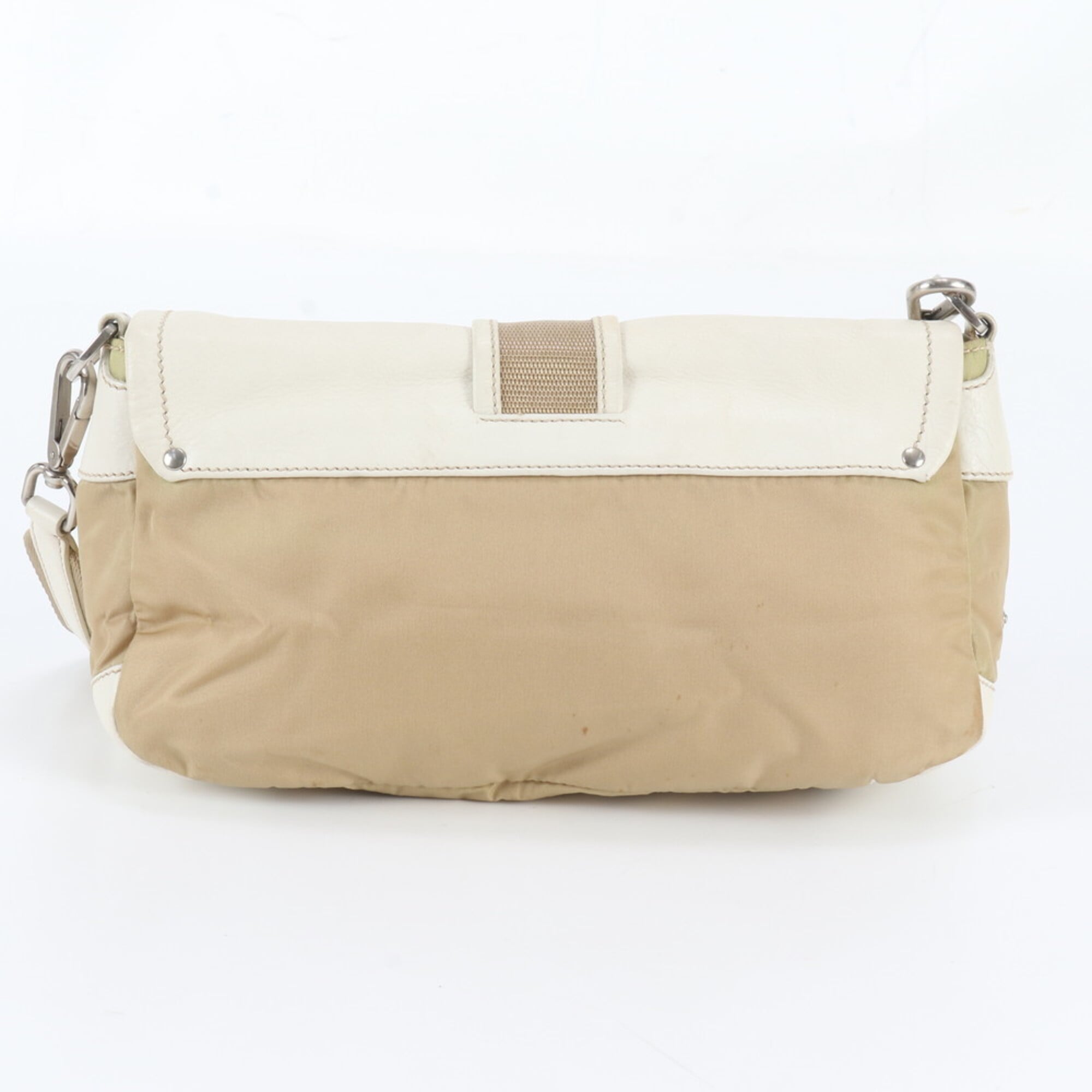 Prada Beige White Leather Nylon Messenger Bag Shoulder Bag (Pre-Owned)