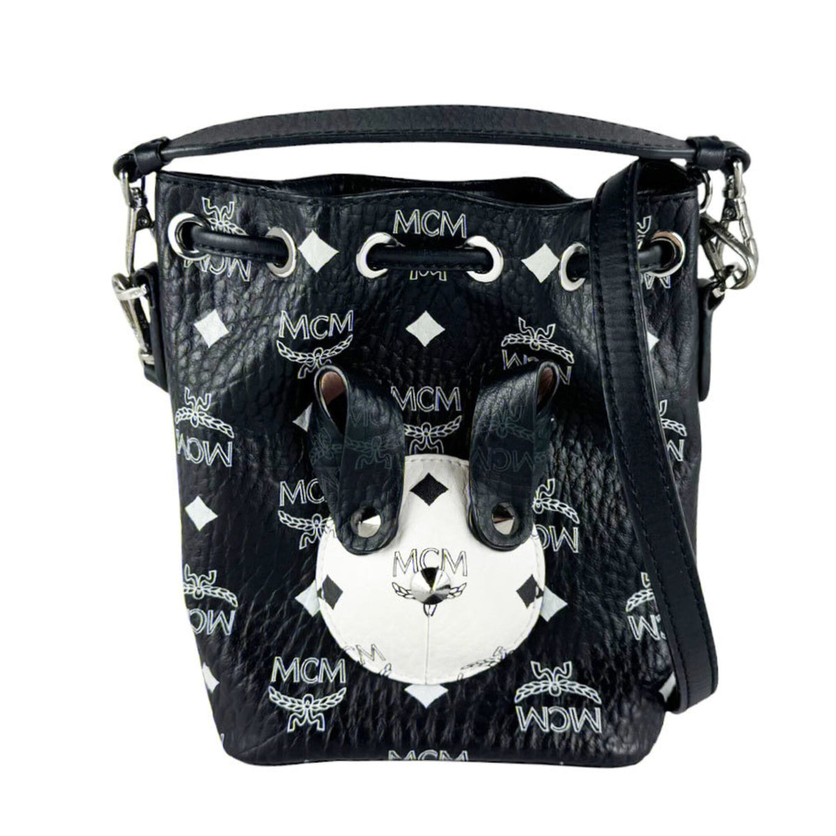 Mcm Black White Leather Handbag (Pre-Owned)