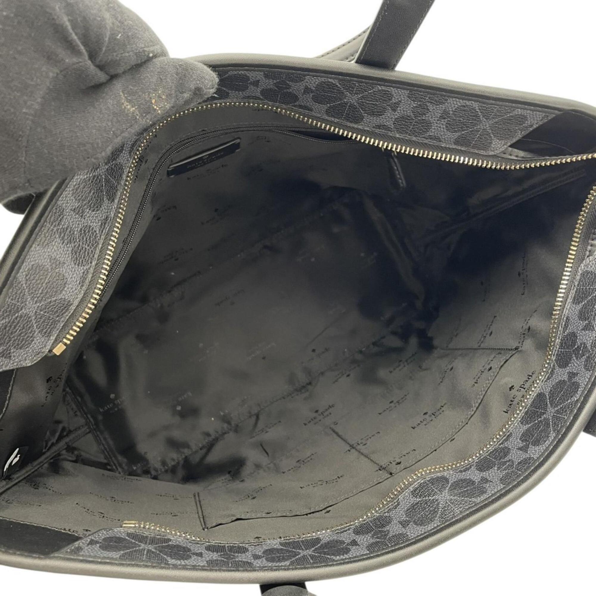 Kate Spade Black Gray Pvc Leather Tote Bag (Pre-Owned)