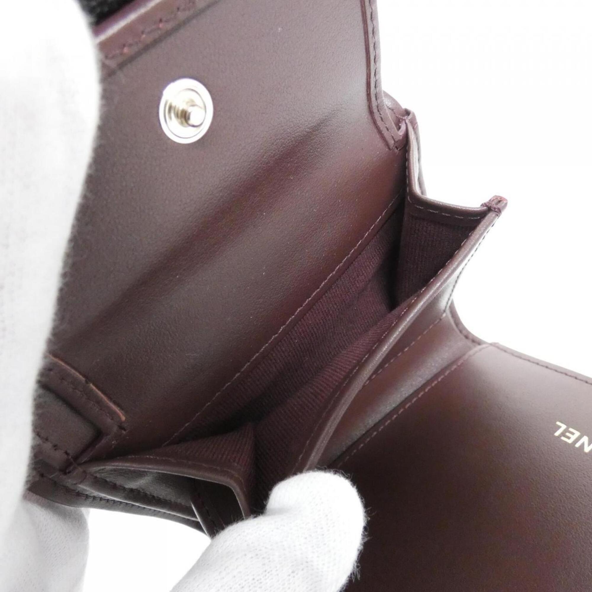 Chanel Black Bordeaux Grained Calfskin Wallet (Tri-Fold) (Pre-Owned)