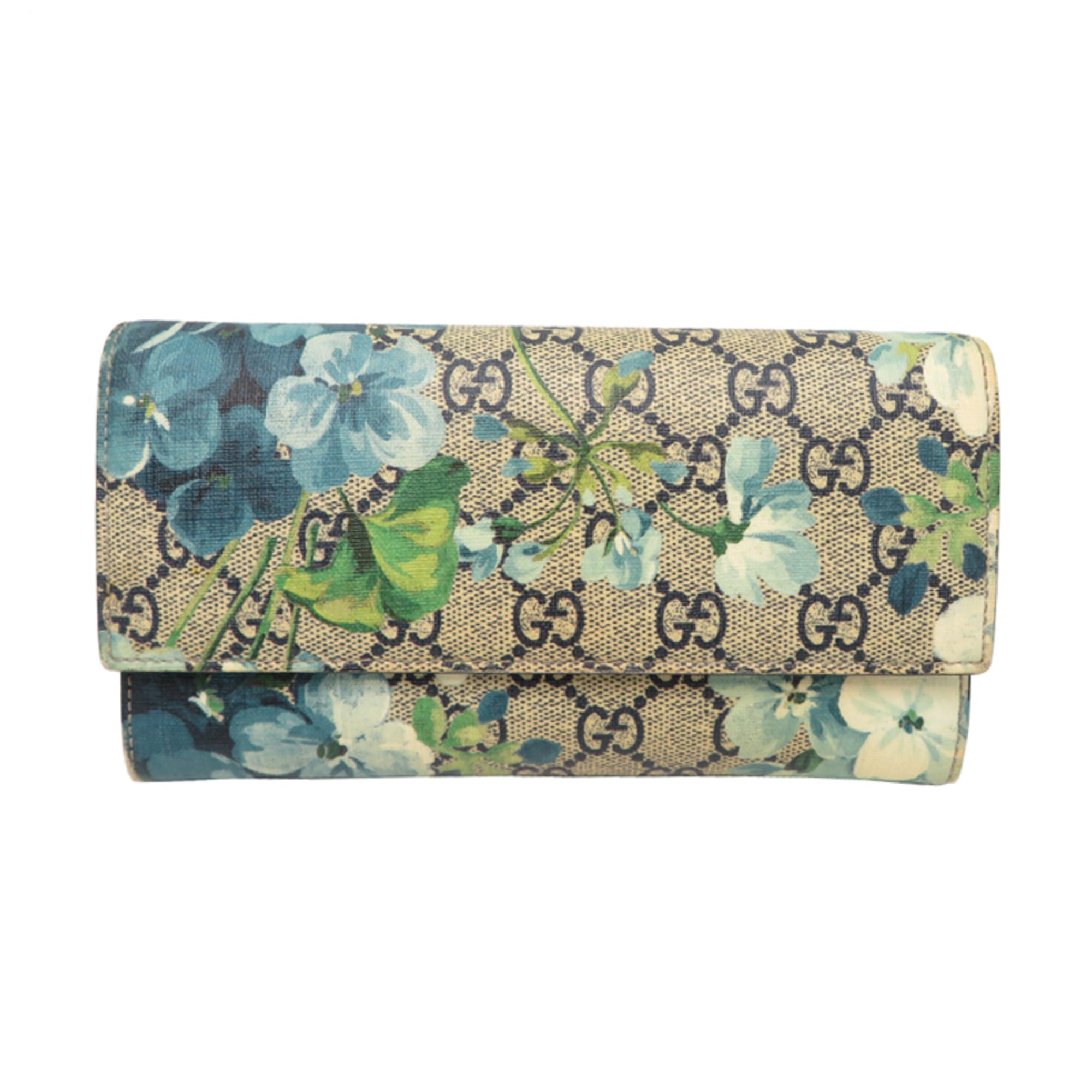 Gucci Beige Blue Pvc Leather Long Wallet (Bi-Fold) (Pre-Owned)