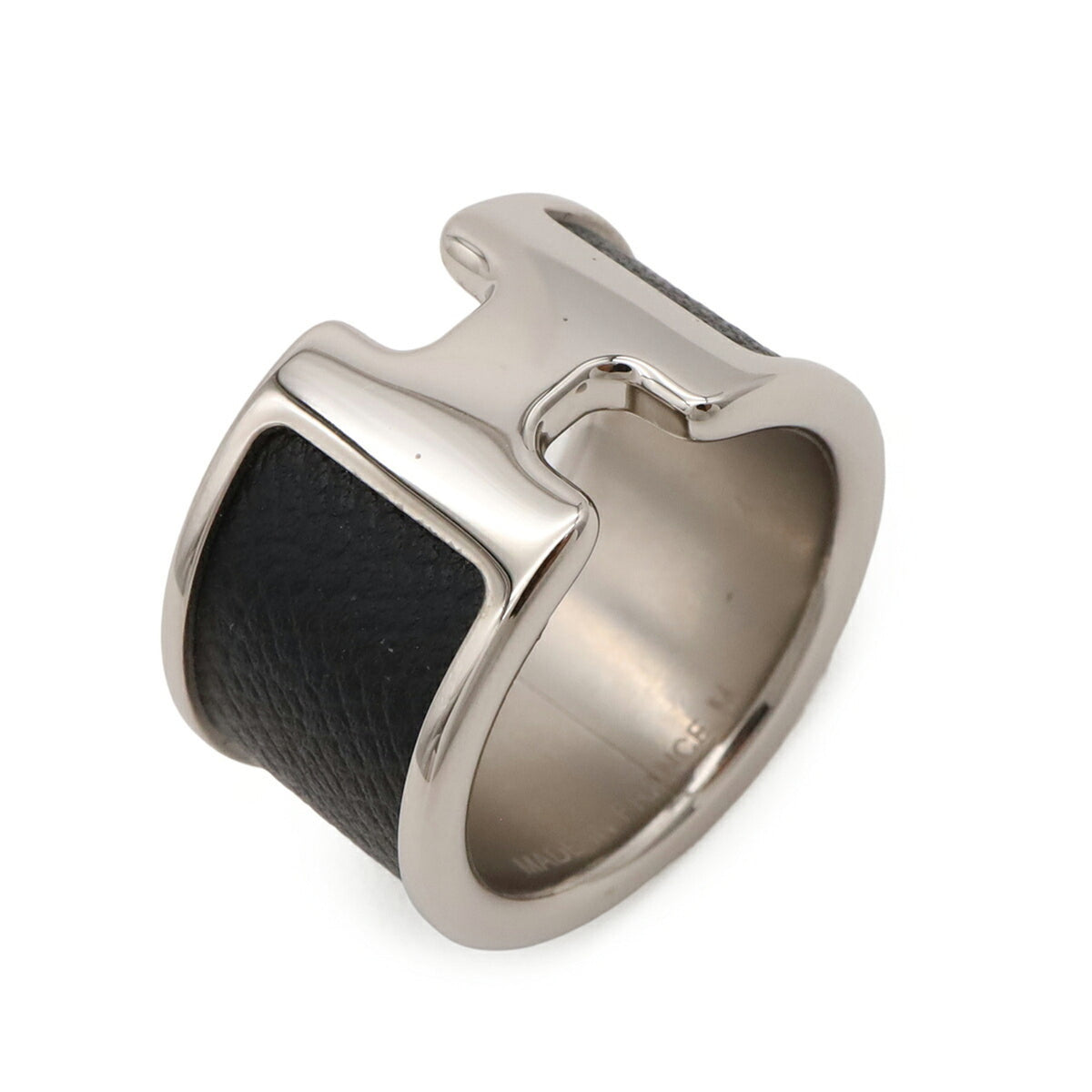 Hermes Silver Black Metal Band Ring (Pre-Owned)