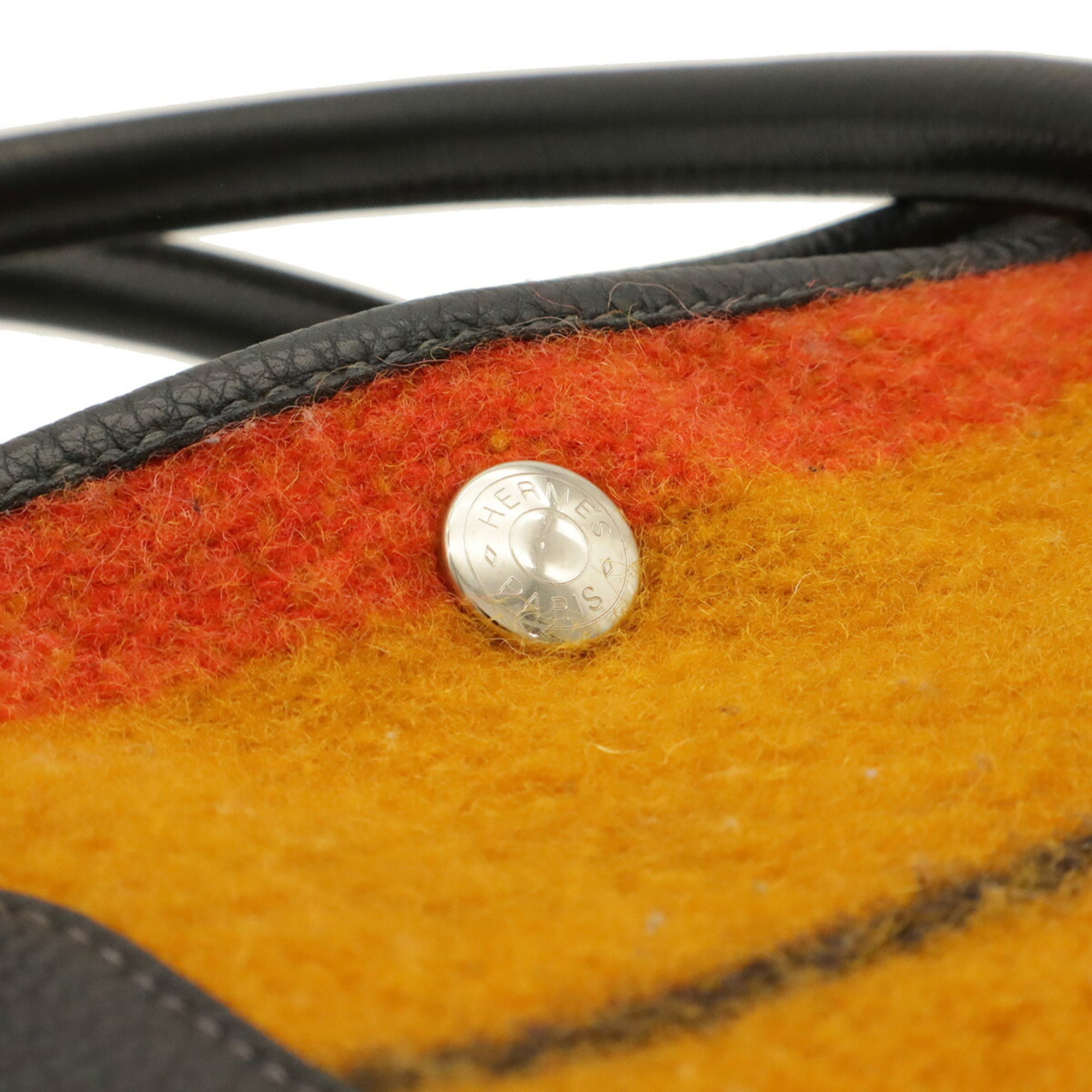Hermes Garden Navy Orange Yellow Wool Leather Handbag Tote Bag (Pre-Owned)