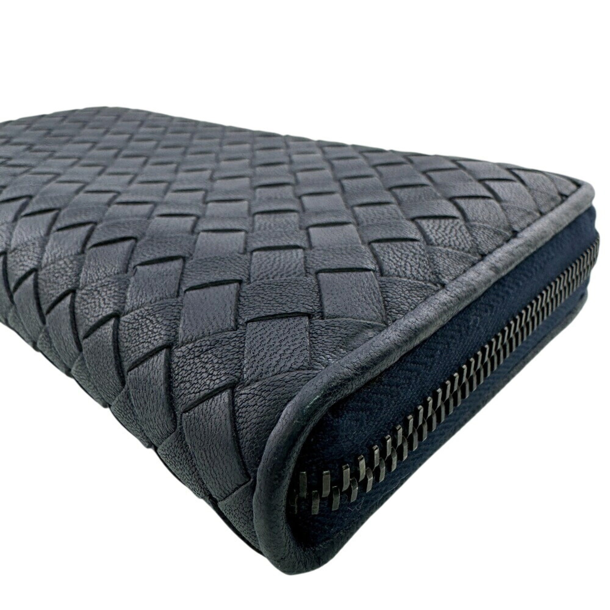 Bottega Veneta Intrecciato Navy Intrecciato Long Wallet (Bi-Fold) (Pre-Owned)