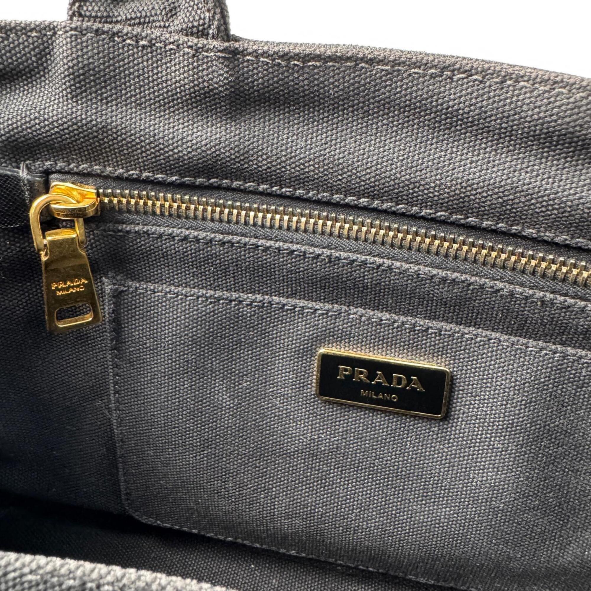Prada Black Canvas Handbag Shoulder Bag Tote Bag (Pre-Owned)