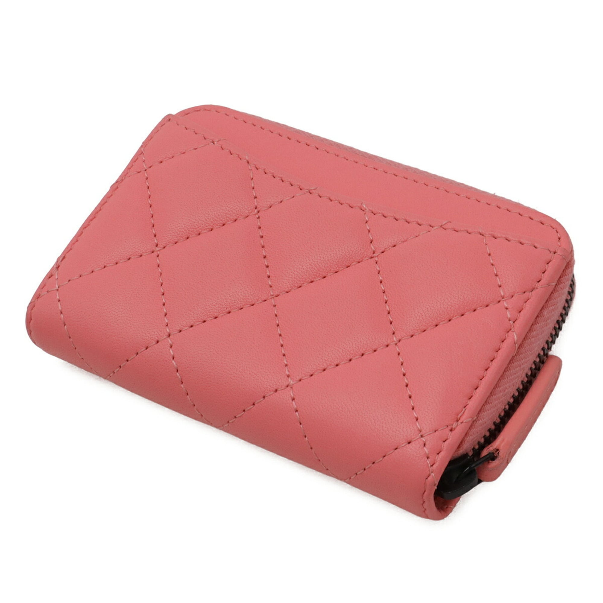 Chanel Matelasse Coral Pink Leather Coin Purse/Coin Case (Pre-Owned)
