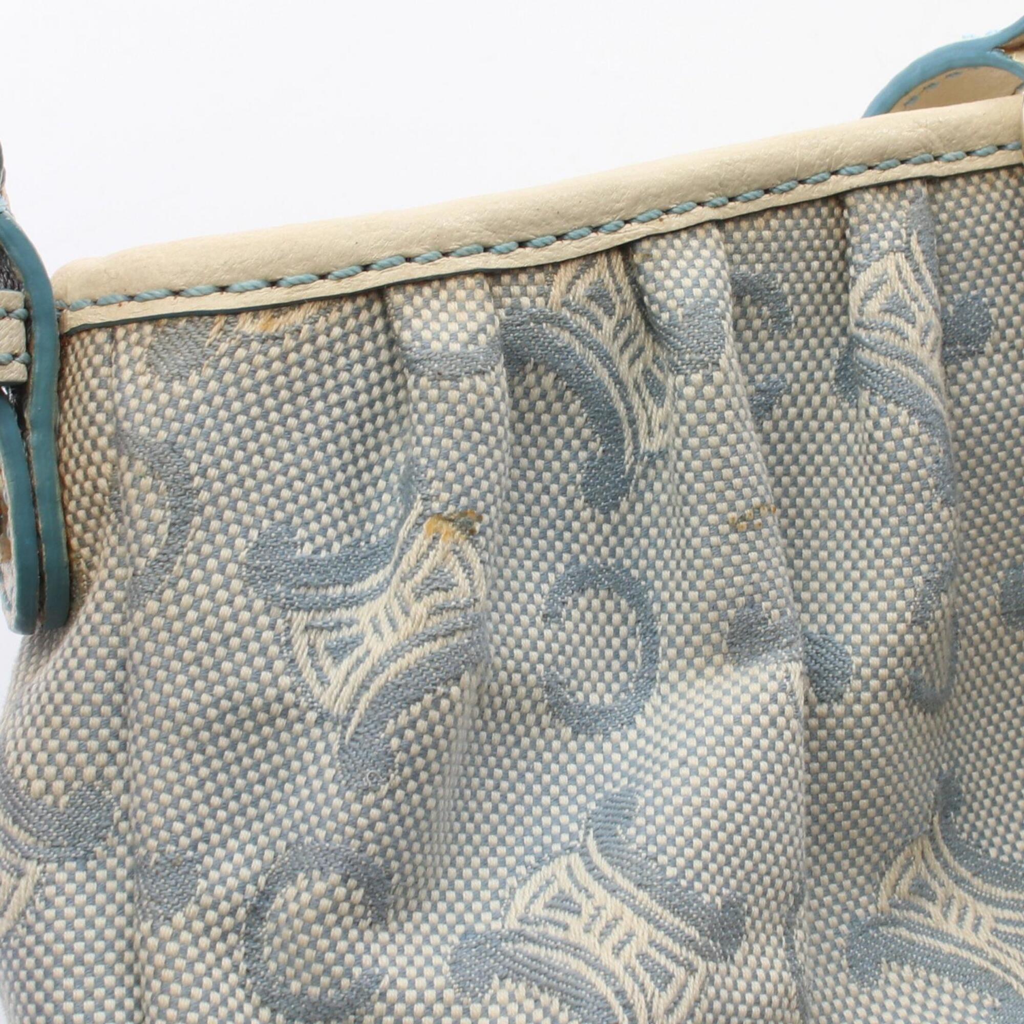 Celine Blue White Canvas Leather Handbag (Pre-Owned)