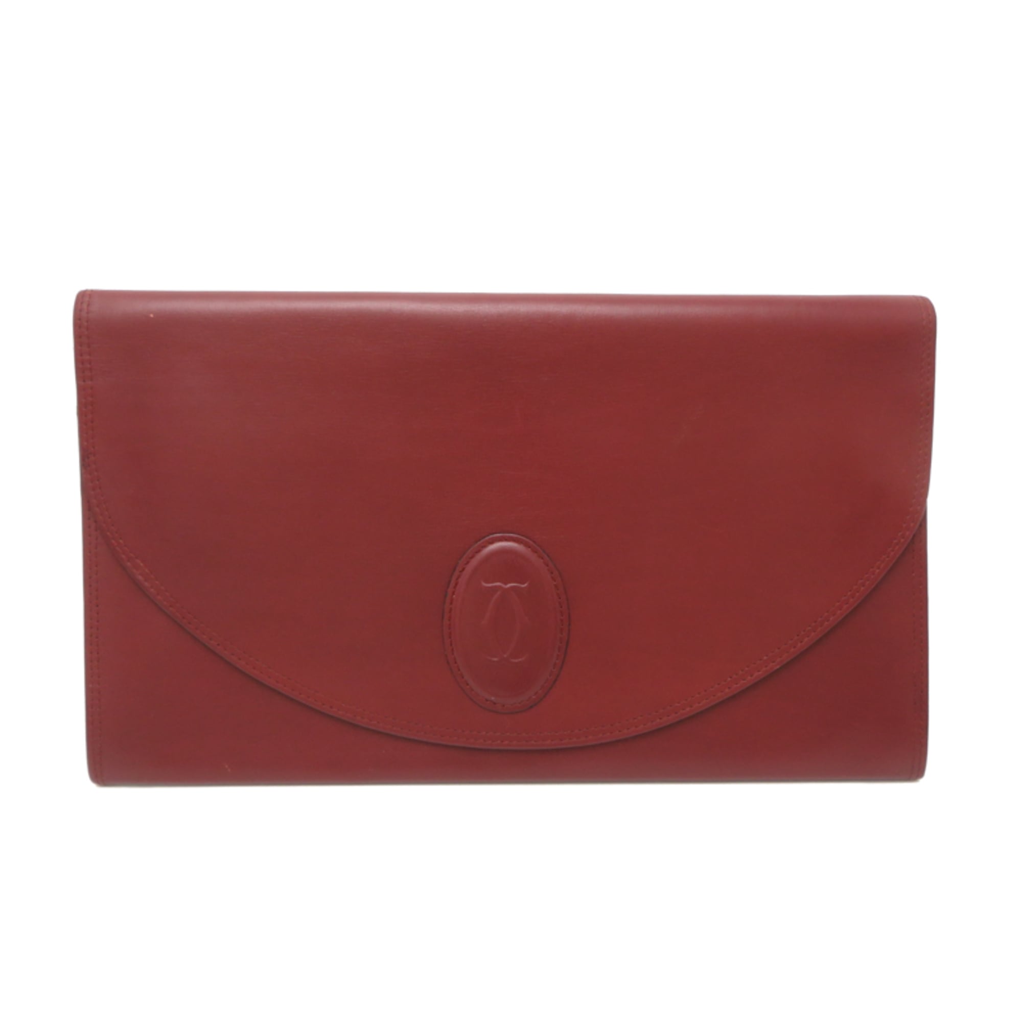 Cartier Bordeaux Red Color Leather Clutch Bag (Pre-Owned)