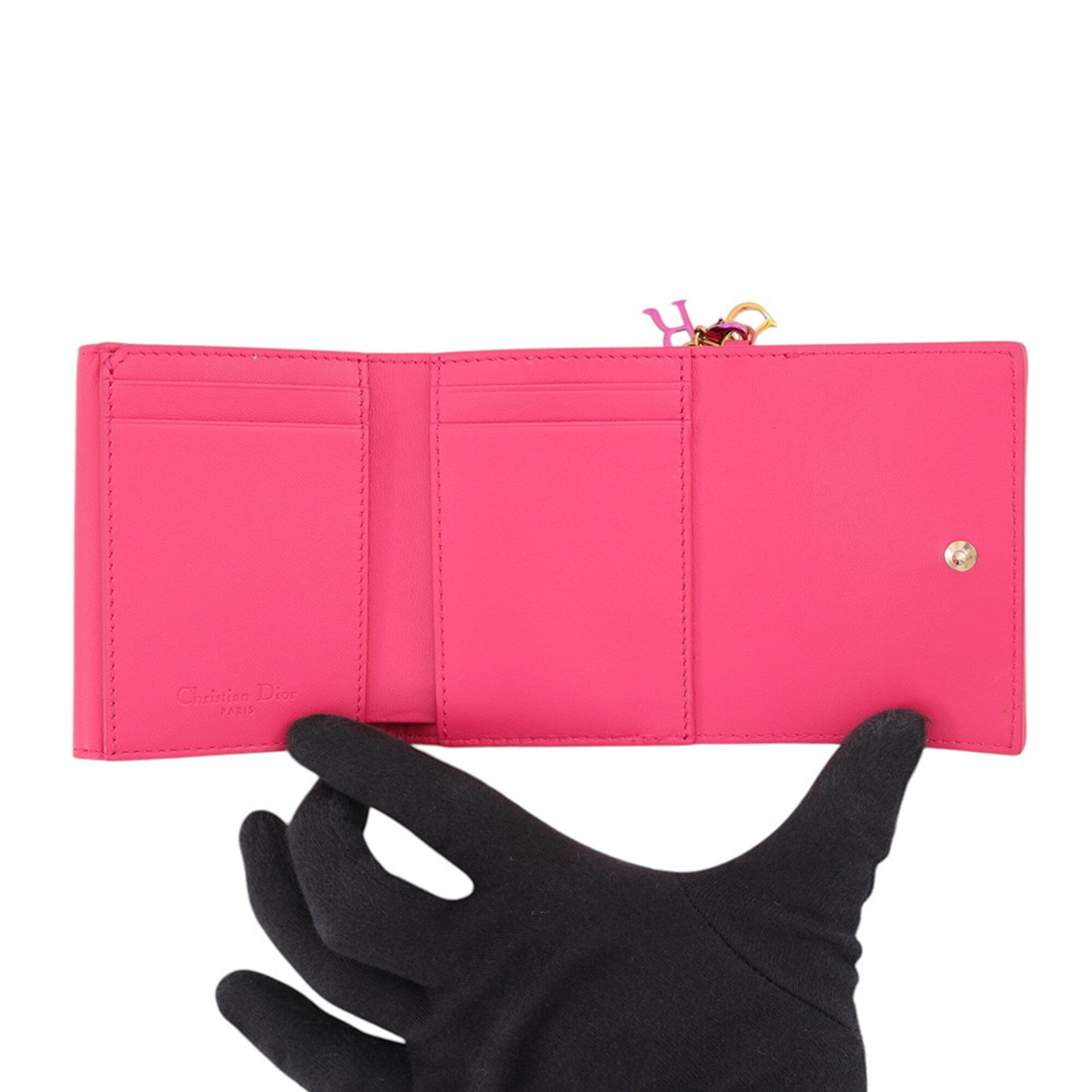 Christian Dior Lady Dior Pink Leather Wallet (Tri-Fold) (Pre-Owned)