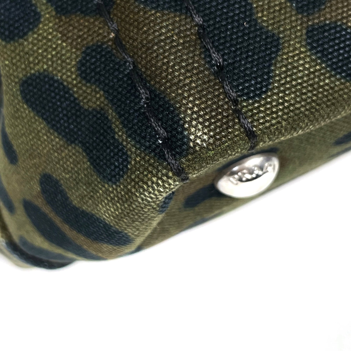 Prada Beige Green Canvas Handbag (Pre-Owned)