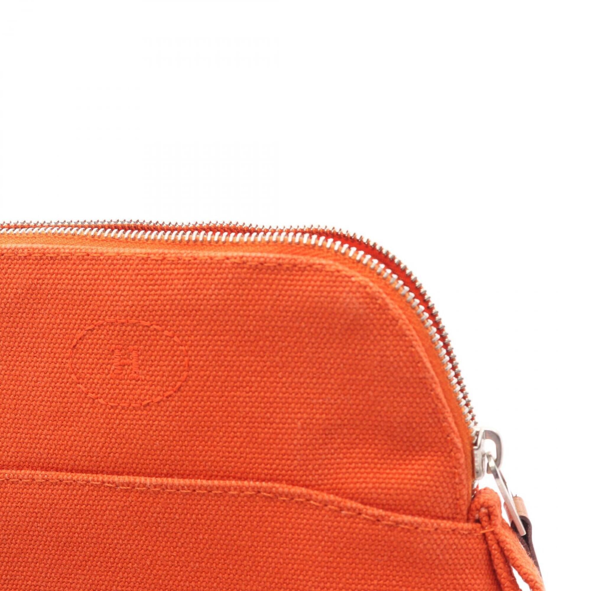 Hermes Bolide Brown Feu Orange Canvas Leather Pouch (Pre-Owned)
