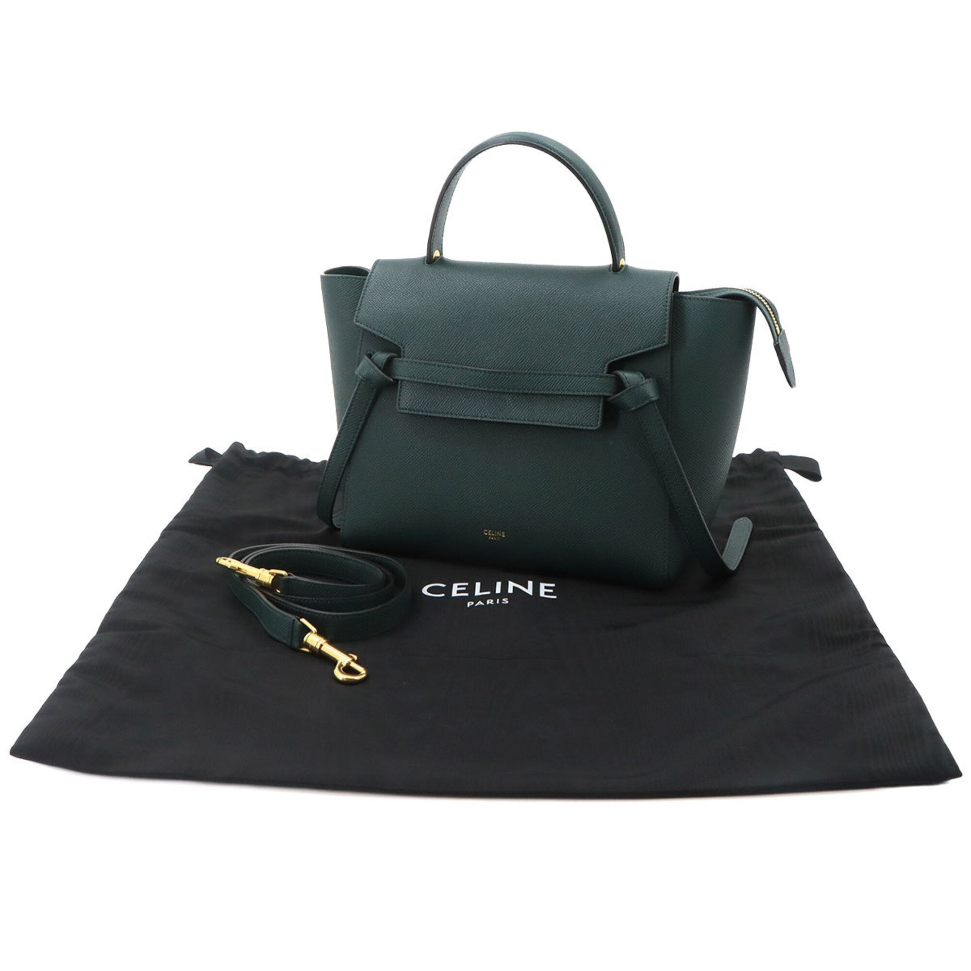 Celine Dark Green Leather Fanny Pack Handbag (Pre-Owned)