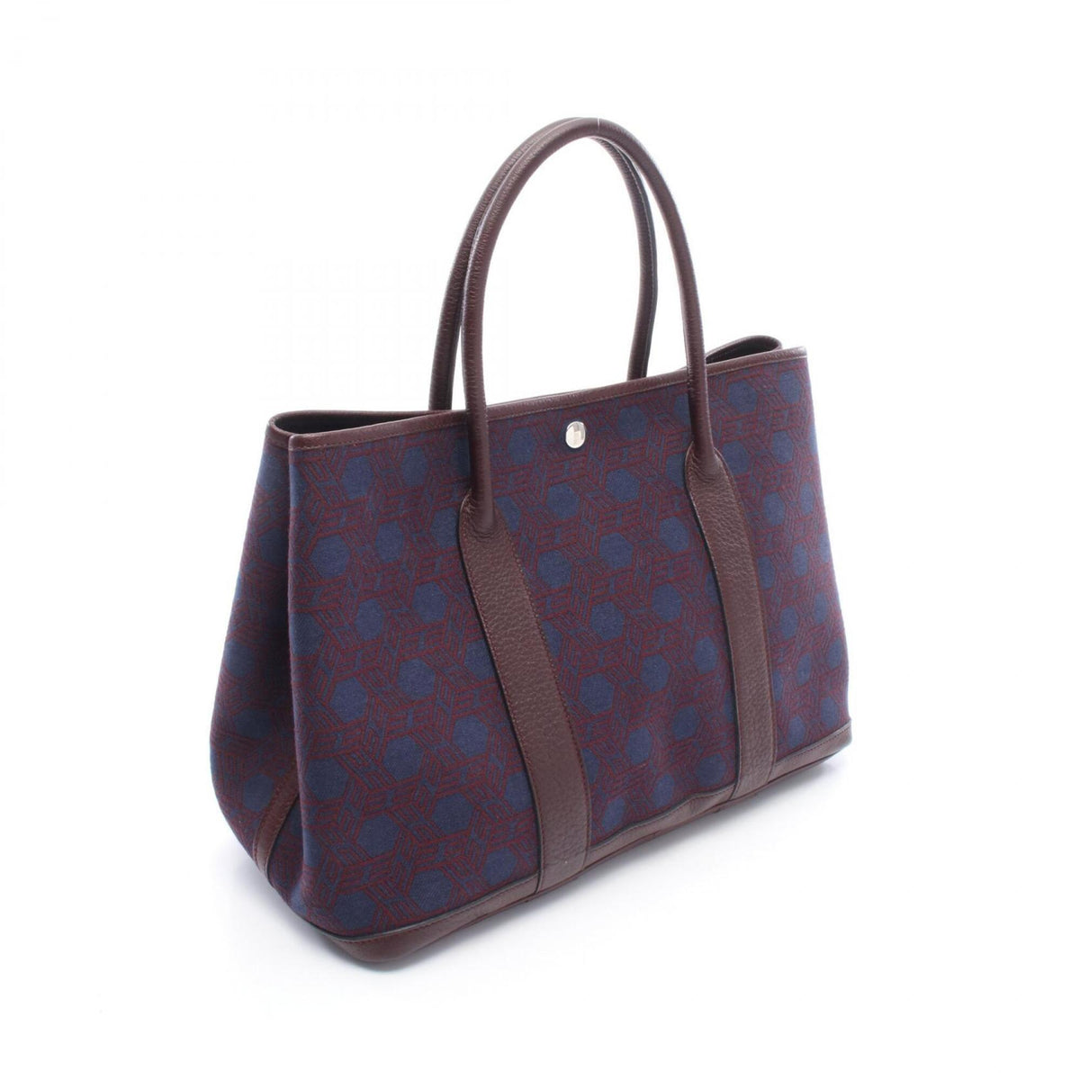 Hermes Bordeaux Navy Canvas Negonda Leather Handbag Tote Bag (Pre-Owned)