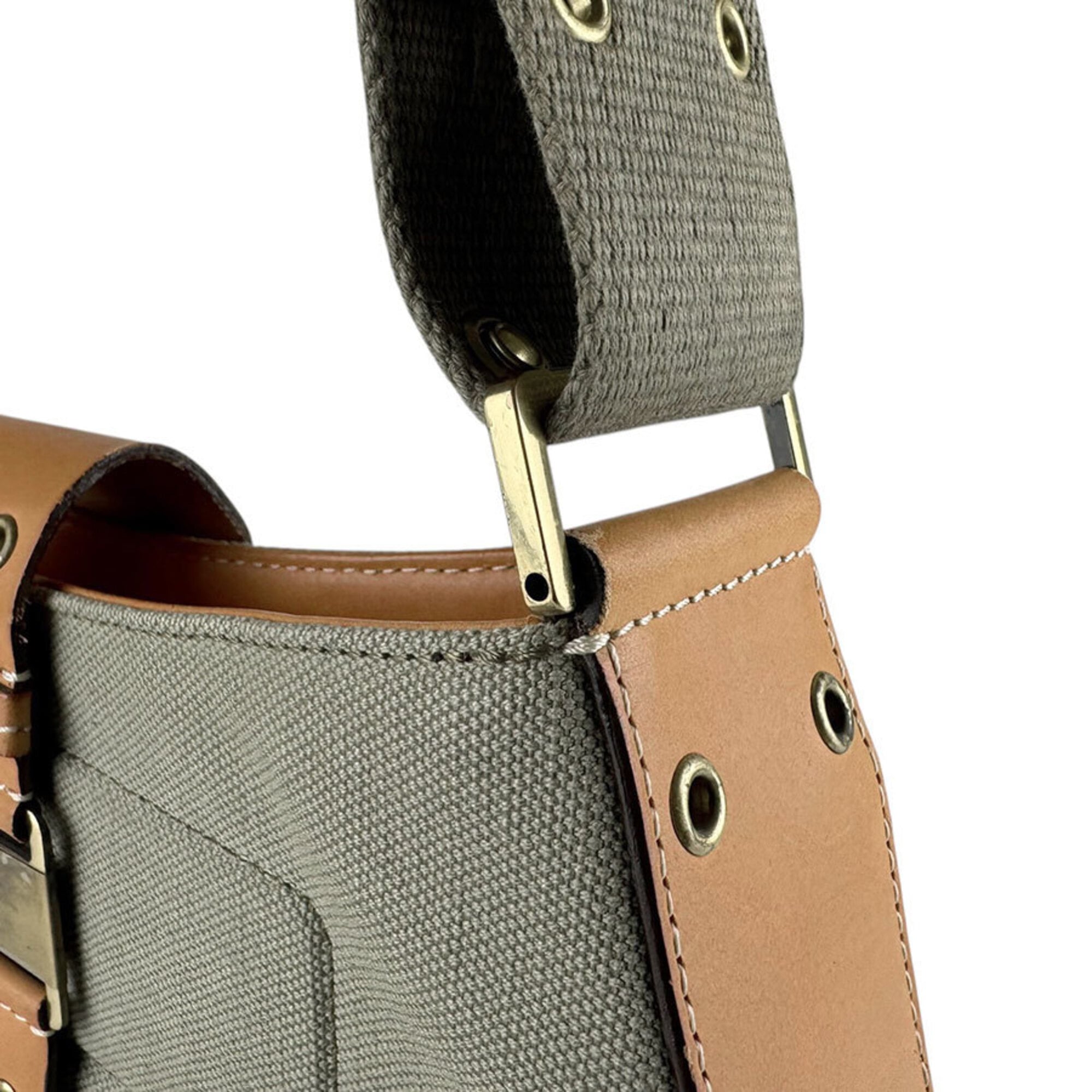 Christian Dior Brown Green Canvas Leather Shoulder Bag (Pre-Owned)