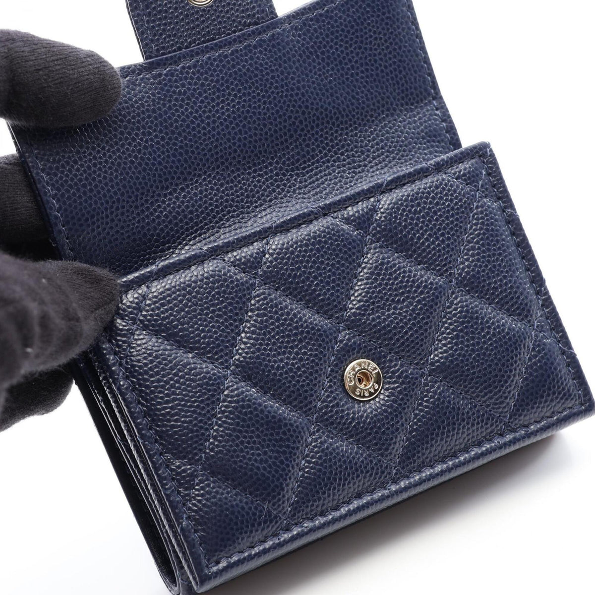 Chanel Navy Grained Calfskin Wallet (Tri-Fold) (Pre-Owned)