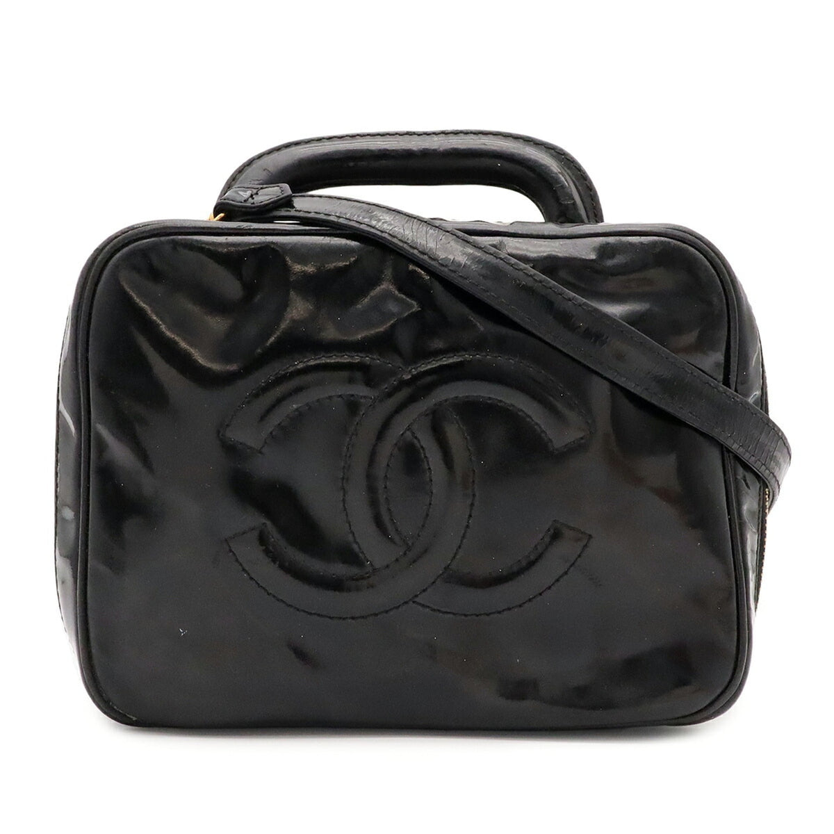 Chanel Black Patent Leather Handbag Pouch Shoulder Bag Vanity Bag (Pre-Owned)