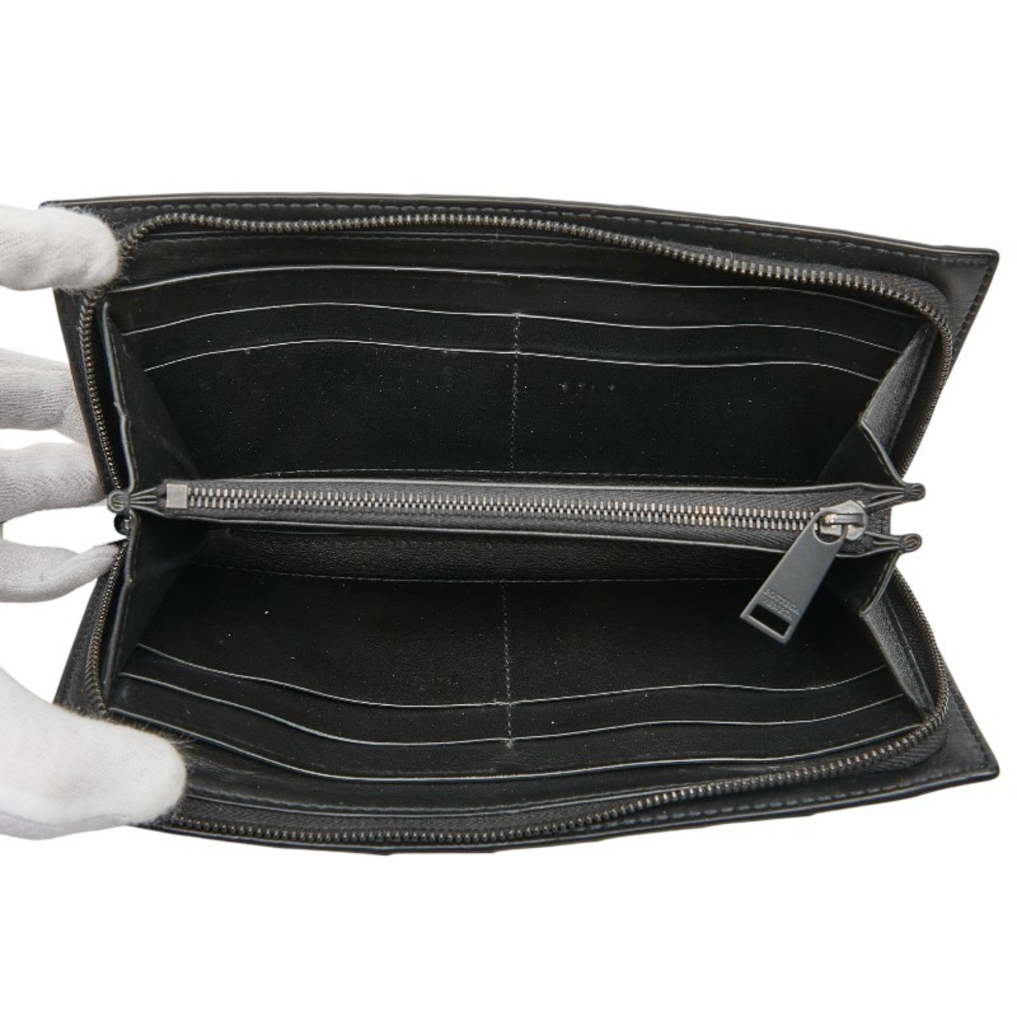 Bottega Veneta Black Leather Long Wallet (Bi-Fold) (Pre-Owned)