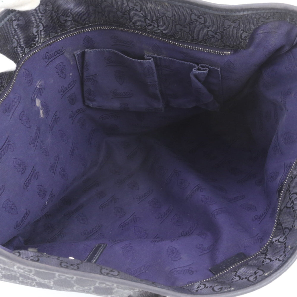Gucci Navy Leather Nylon Handbag Shoulder Bag Tote Bag (Pre-Owned)