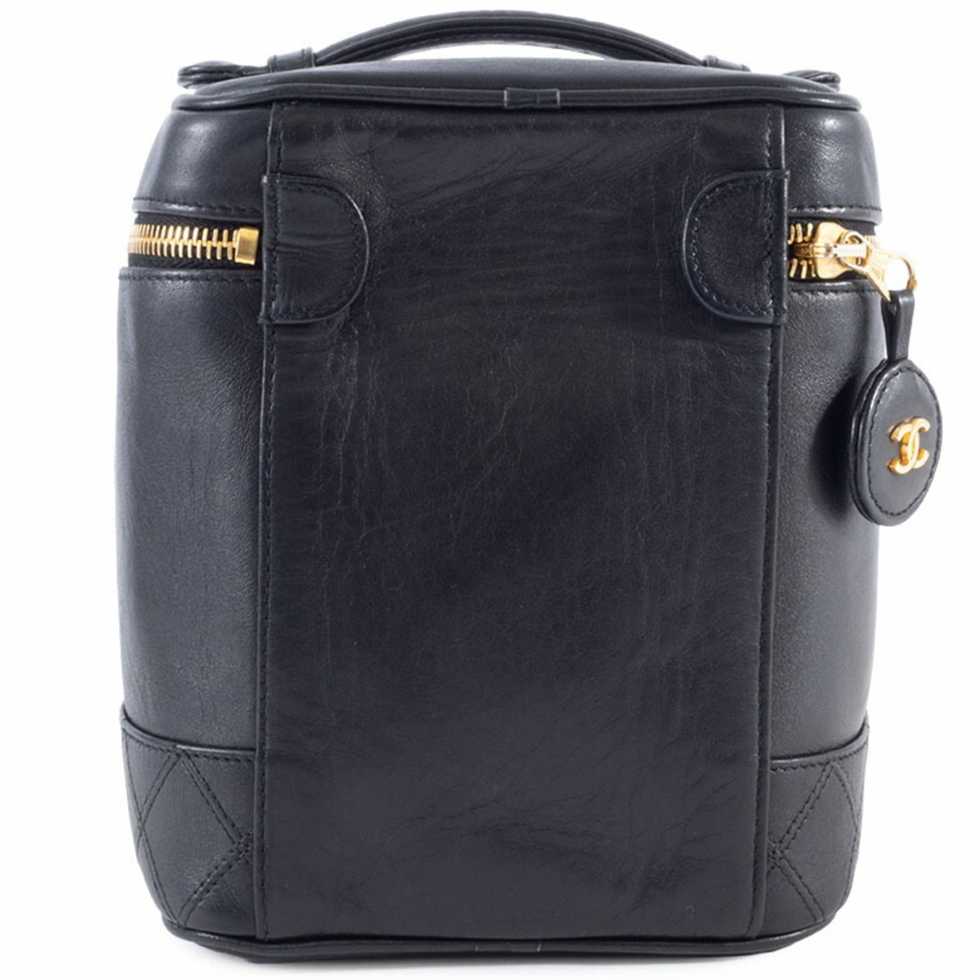 Chanel Black Leather Handbag Pouch Vanity Bag (Pre-Owned)