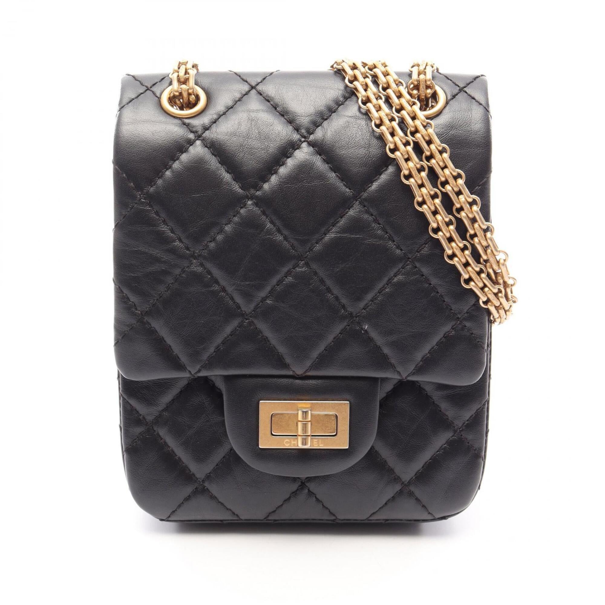 Chanel 2.55 Black Leather Shoulder Bag (Pre-Owned)