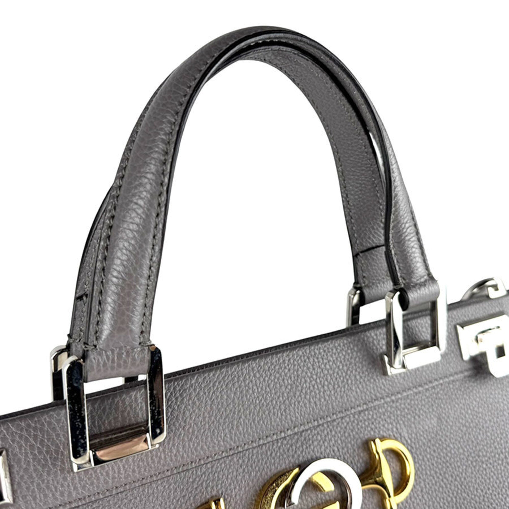 Gucci Gray Leather Handbag Shoulder Bag (Pre-Owned)