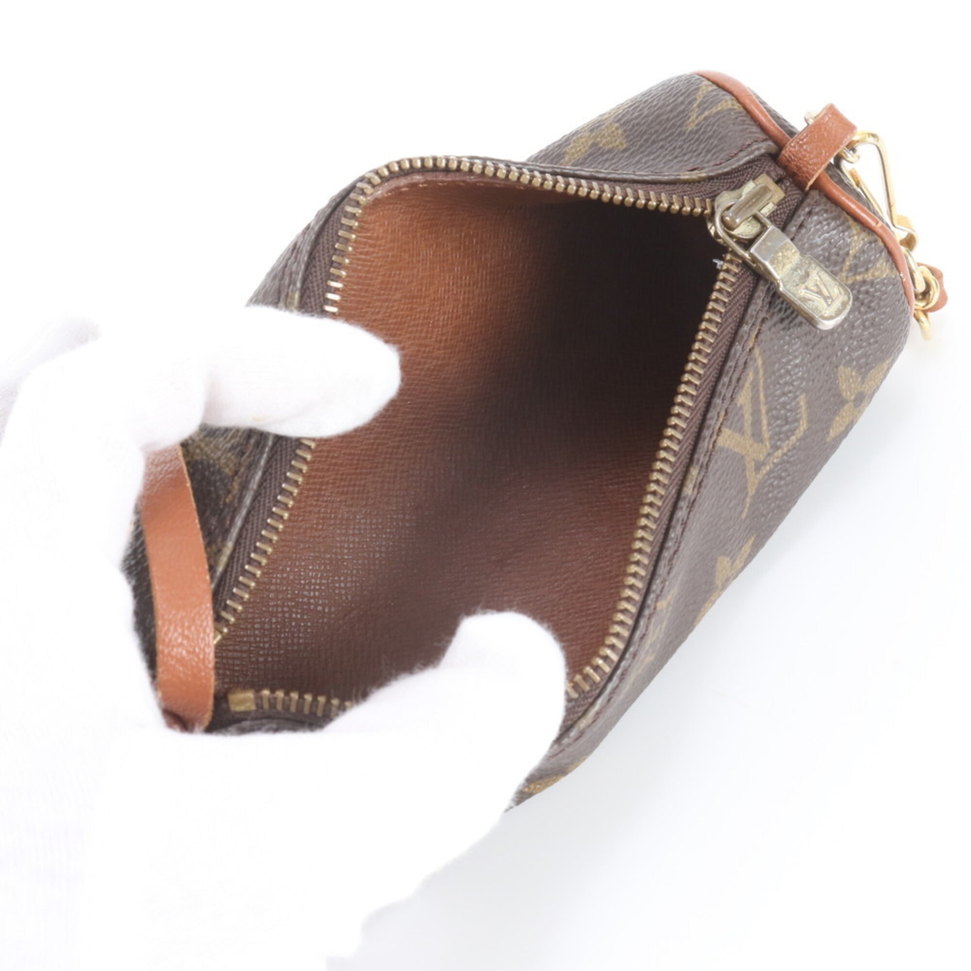 Louis Vuitton Brown Leather Coated Canvas Handbag Pouch (Pre-Owned)