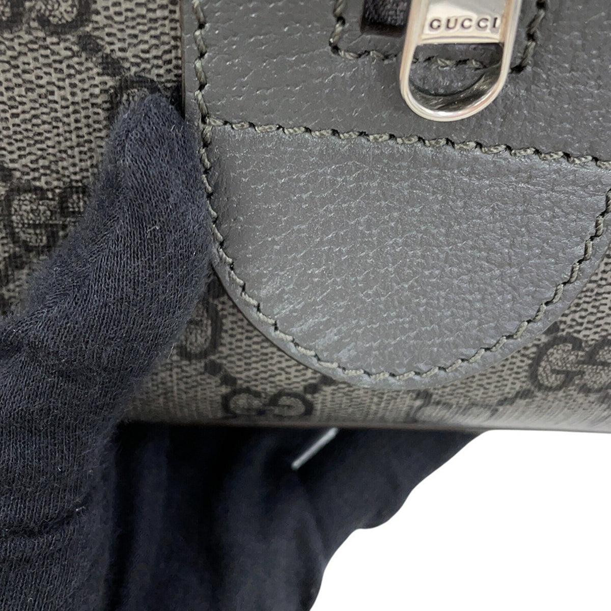 Gucci Gray Gg Supreme Leather Boston Bag Handbag (Pre-Owned)