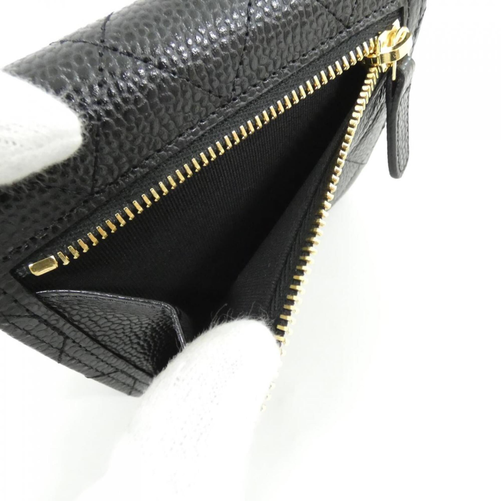 Chanel Black Bordeaux Grained Calfskin Wallet (Tri-Fold) (Pre-Owned)