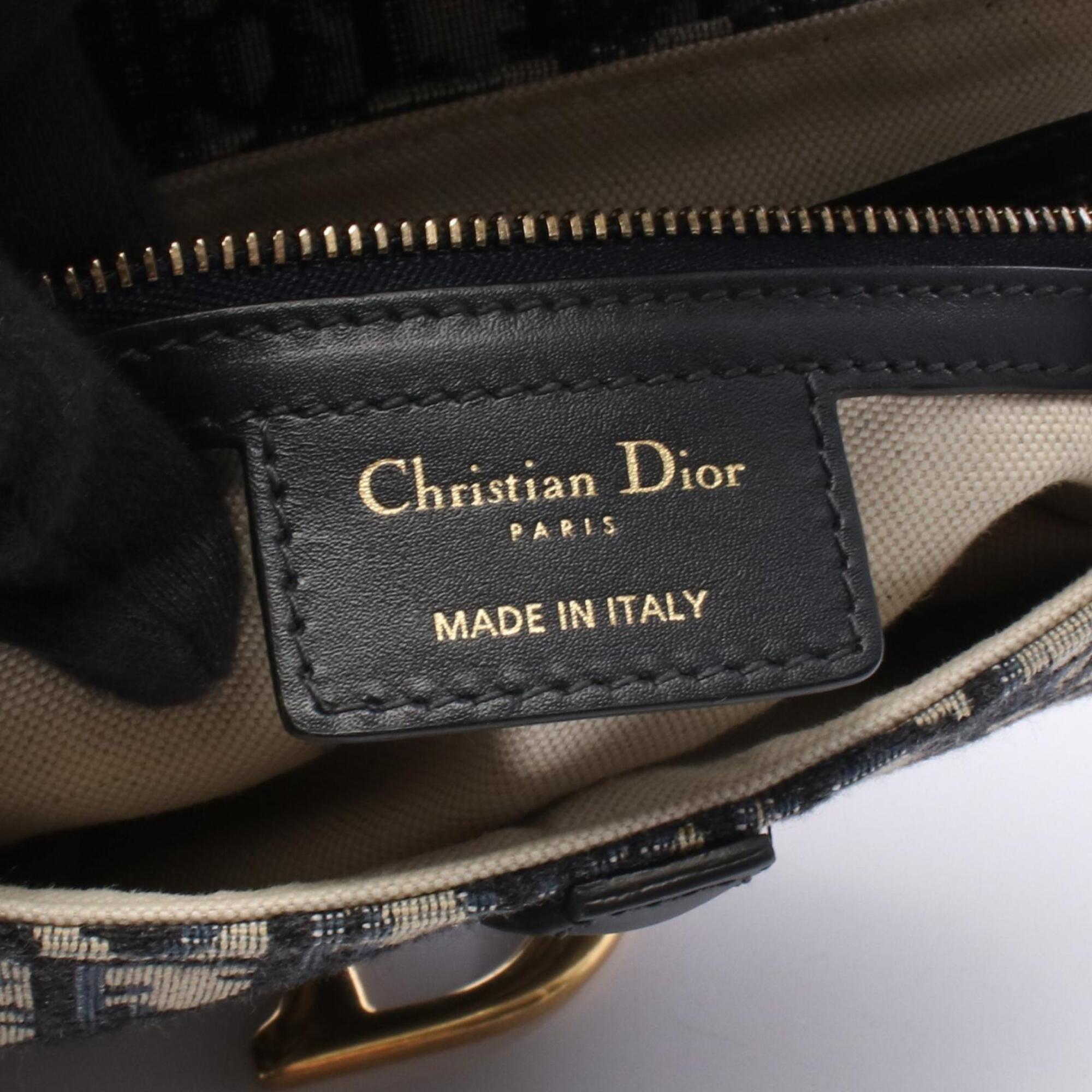 Christian Dior Beige Navy Canvas Leather Handbag Saddle Bag (Pre-Owned)