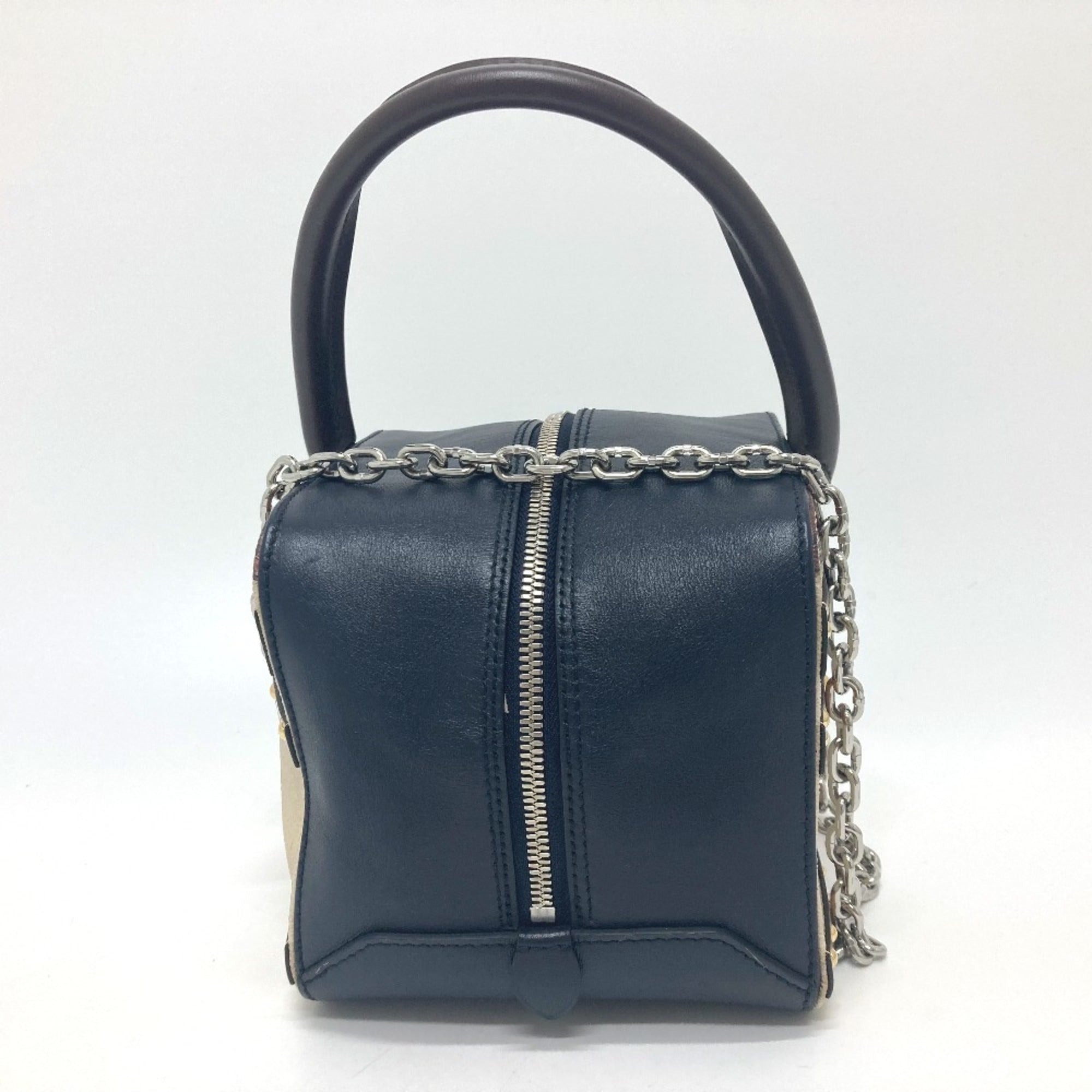 Louis Vuitton Beige Black Leather Handbag (Pre-Owned)