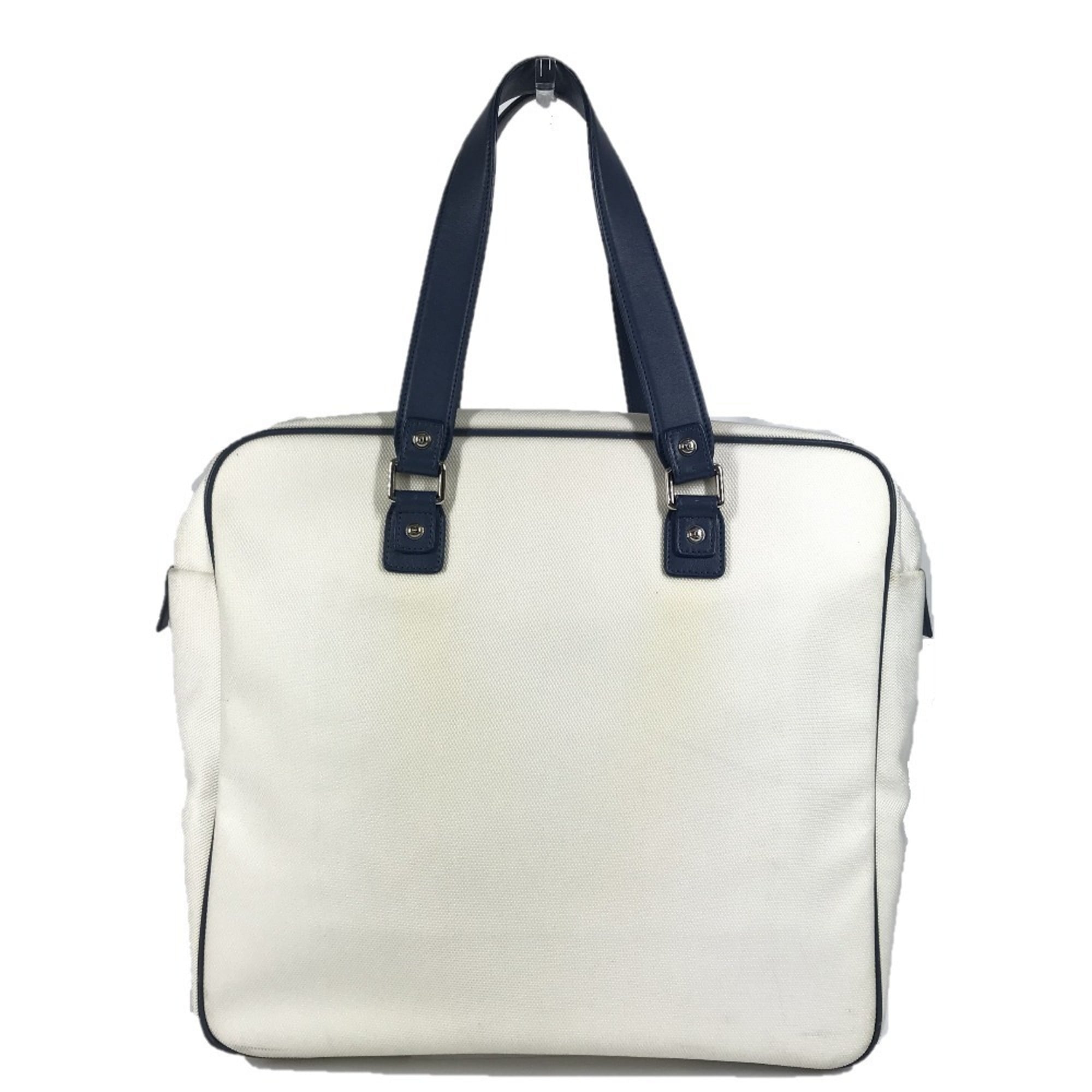 Chanel Blue White Leather Canvas Shoulder Bag Tote Bag (Pre-Owned)