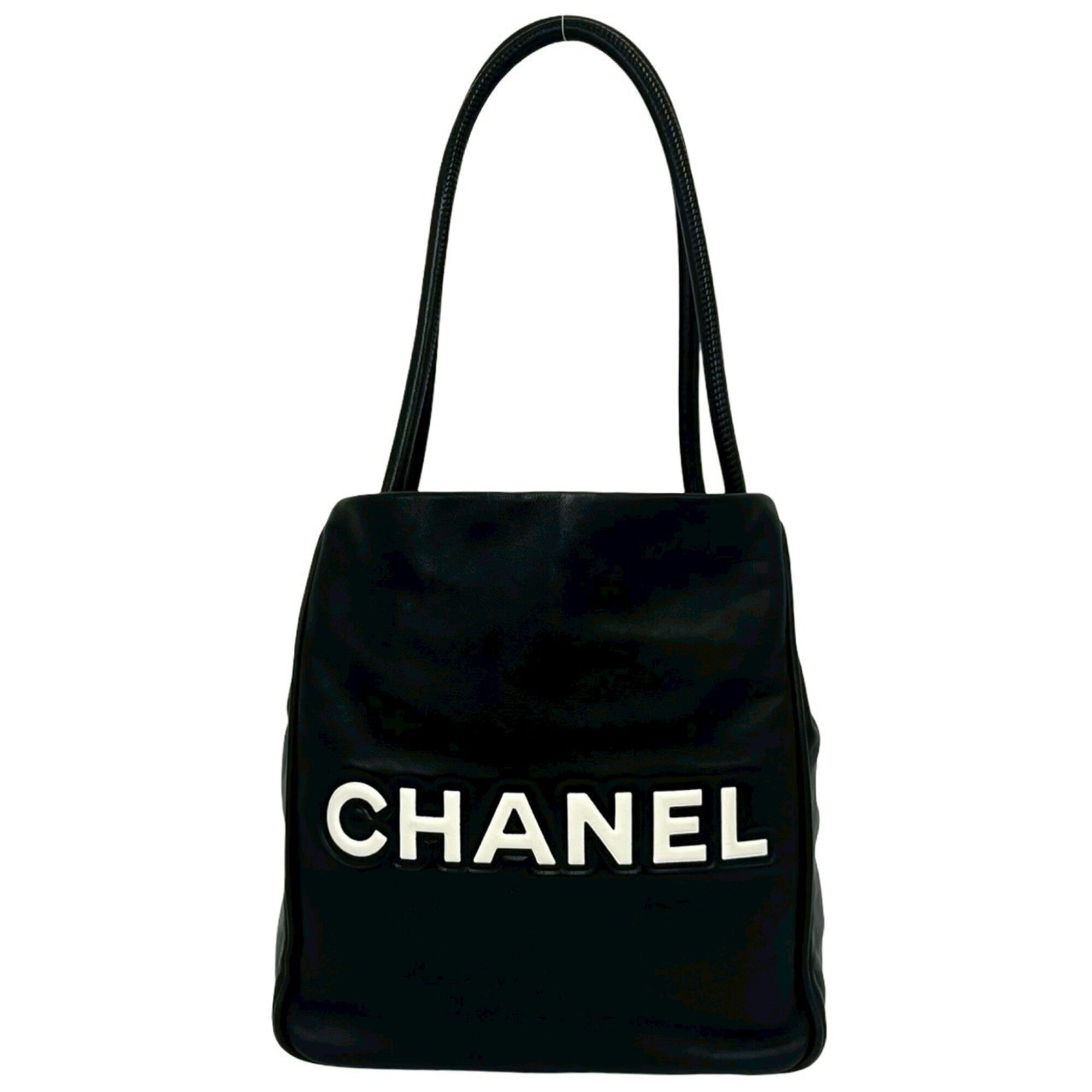 Chanel Black Leather Handbag Shoulder Bag Tote Bag (Pre-Owned)