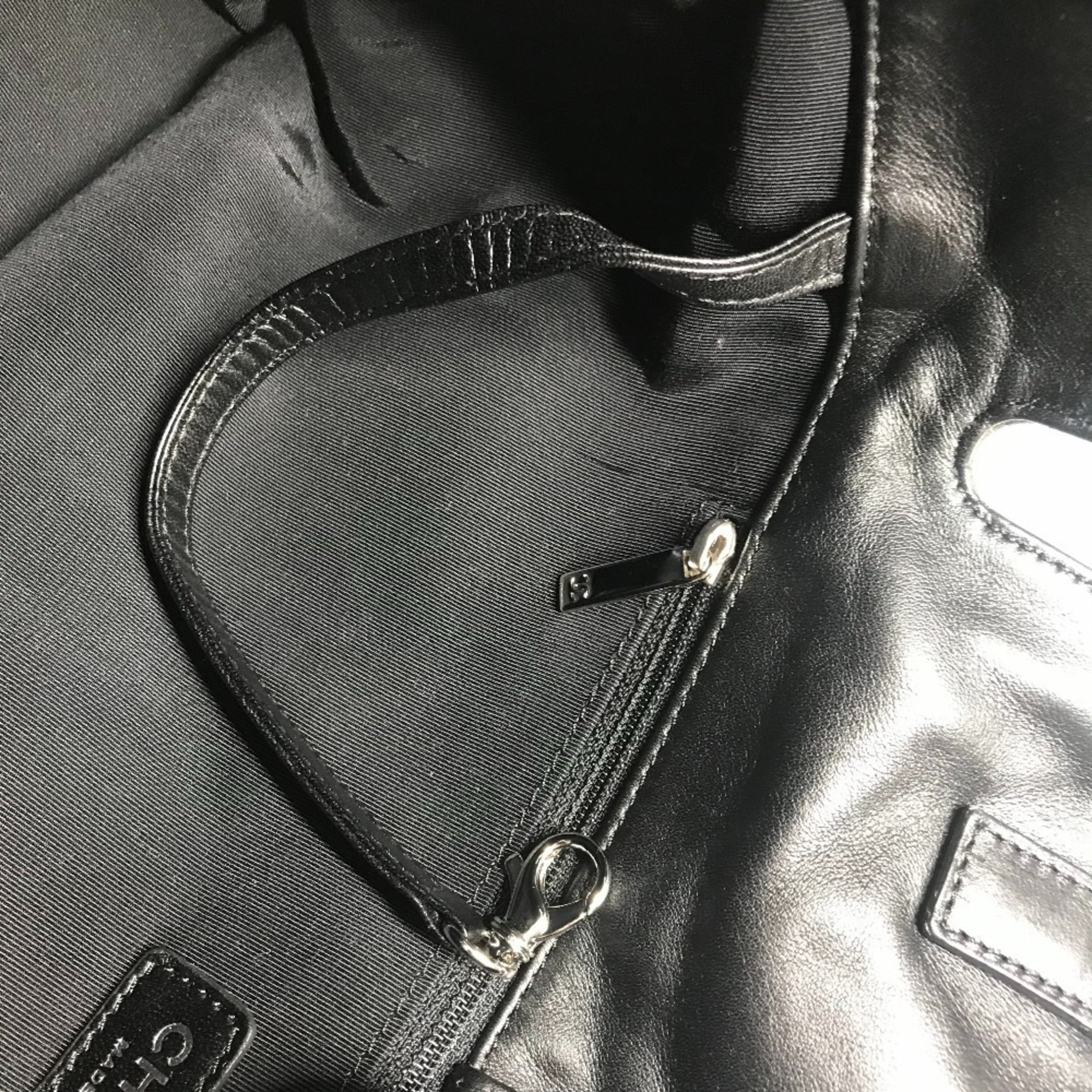Chanel Black Blue Leather Canvas Shoulder Bag Tote Bag (Pre-Owned)