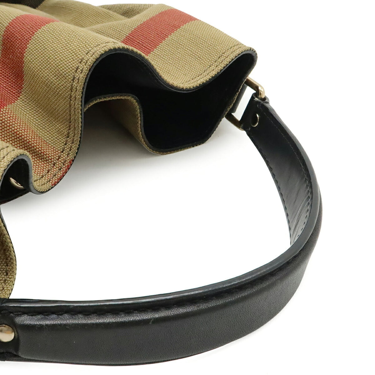 Burberry Black Brown Red Color Canvas Leather Shoulder Bag (Pre-Owned)