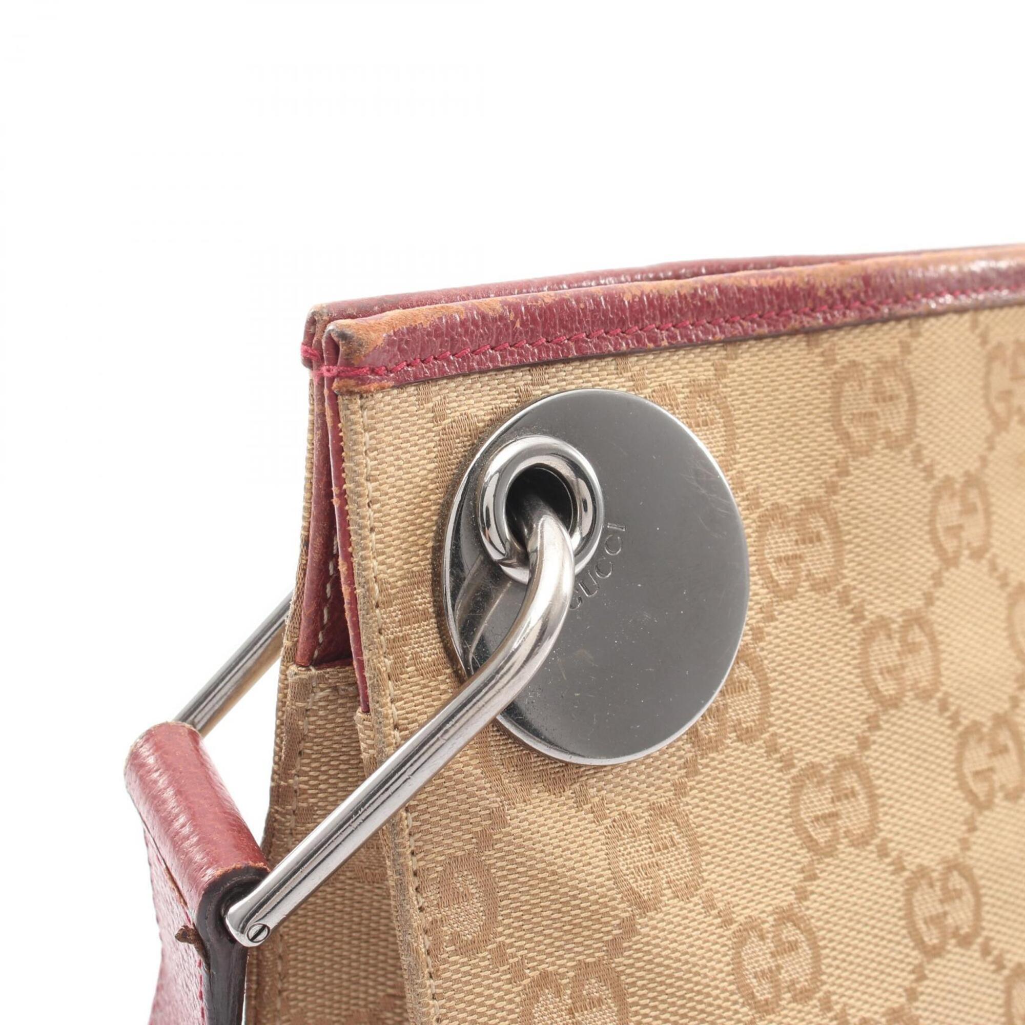 Gucci Gg Canvas Beige Bordeaux Gg Canvas Leather Handbag Shoulder Bag (Pre-Owned)