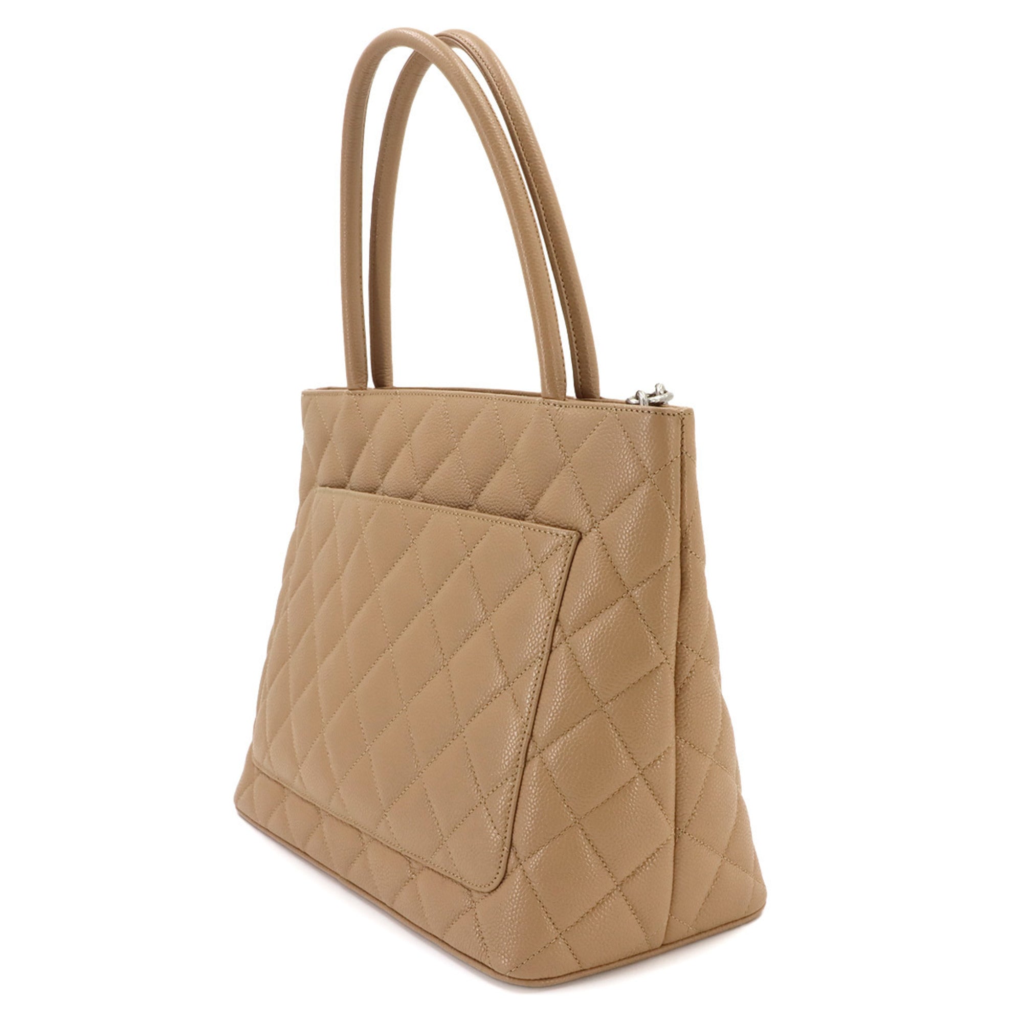 Chanel Beige Grained Calfskin Handbag Tote Bag (Pre-Owned)
