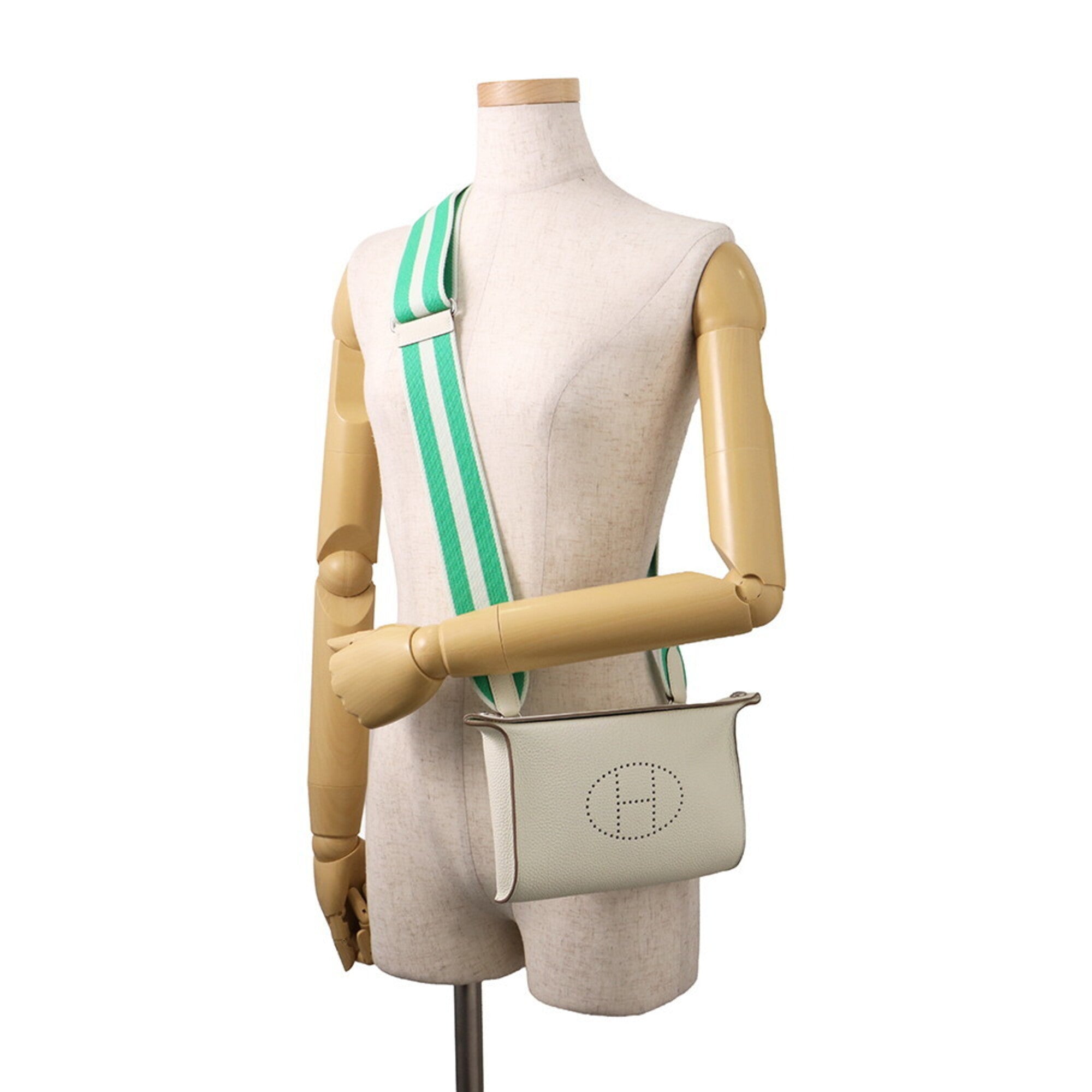 Hermes Green White Togo Leather Handbag Shoulder Bag (Pre-Owned)