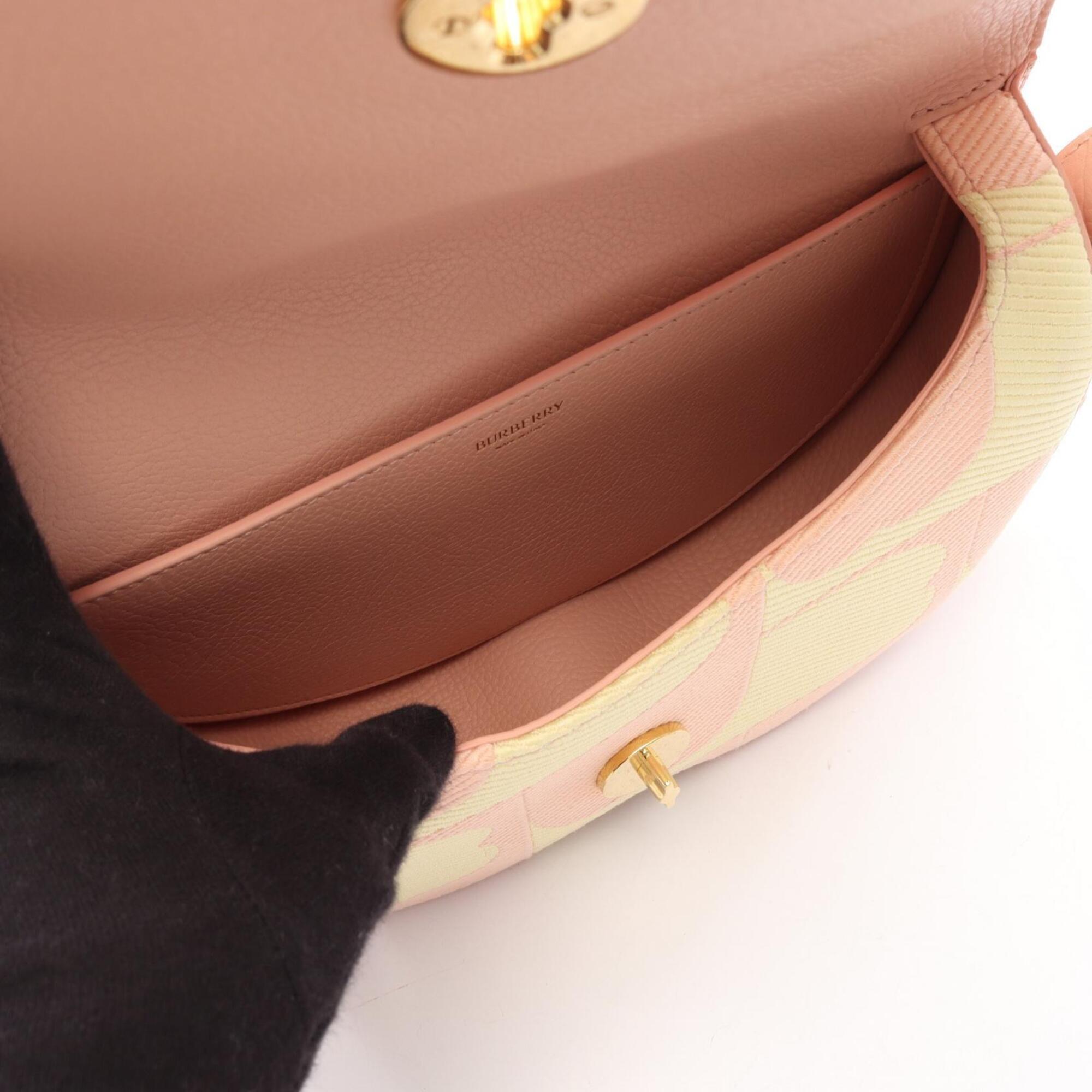 Burberry Pink Yellow Canvas Leather Handbag Shoulder Bag (Pre-Owned)
