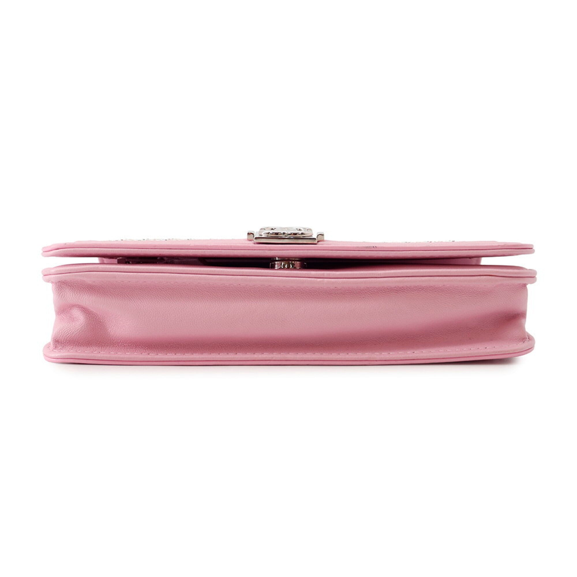 Chanel Pink Leather Rhinestone Chain/Shoulder Wallet (Pre-Owned)