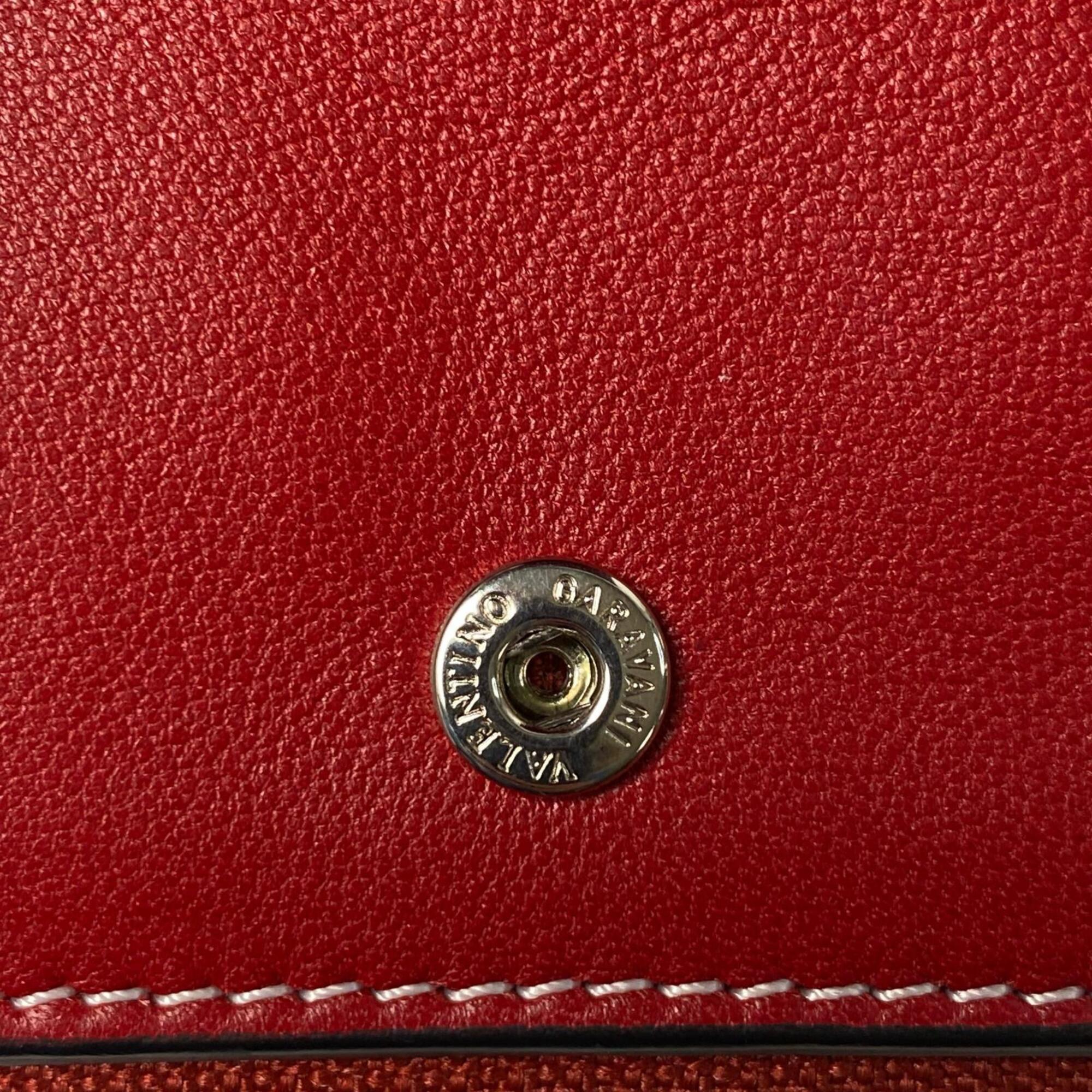 Valentino Garavani Red Color White Leather Wallet (Bi-Fold) (Pre-Owned)
