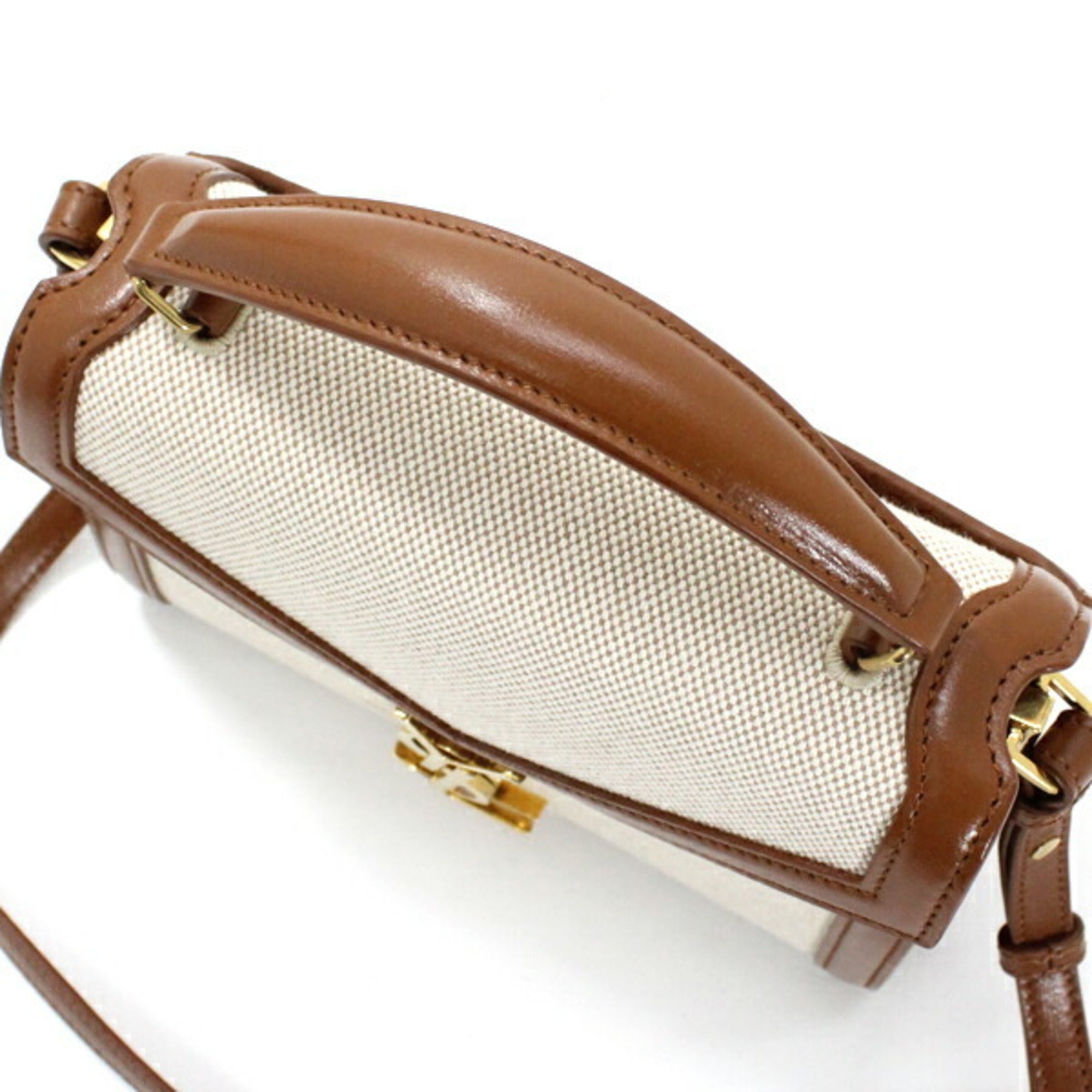 Saint Laurent Brown Canvas Leather Shoulder Bag (Pre-Owned)
